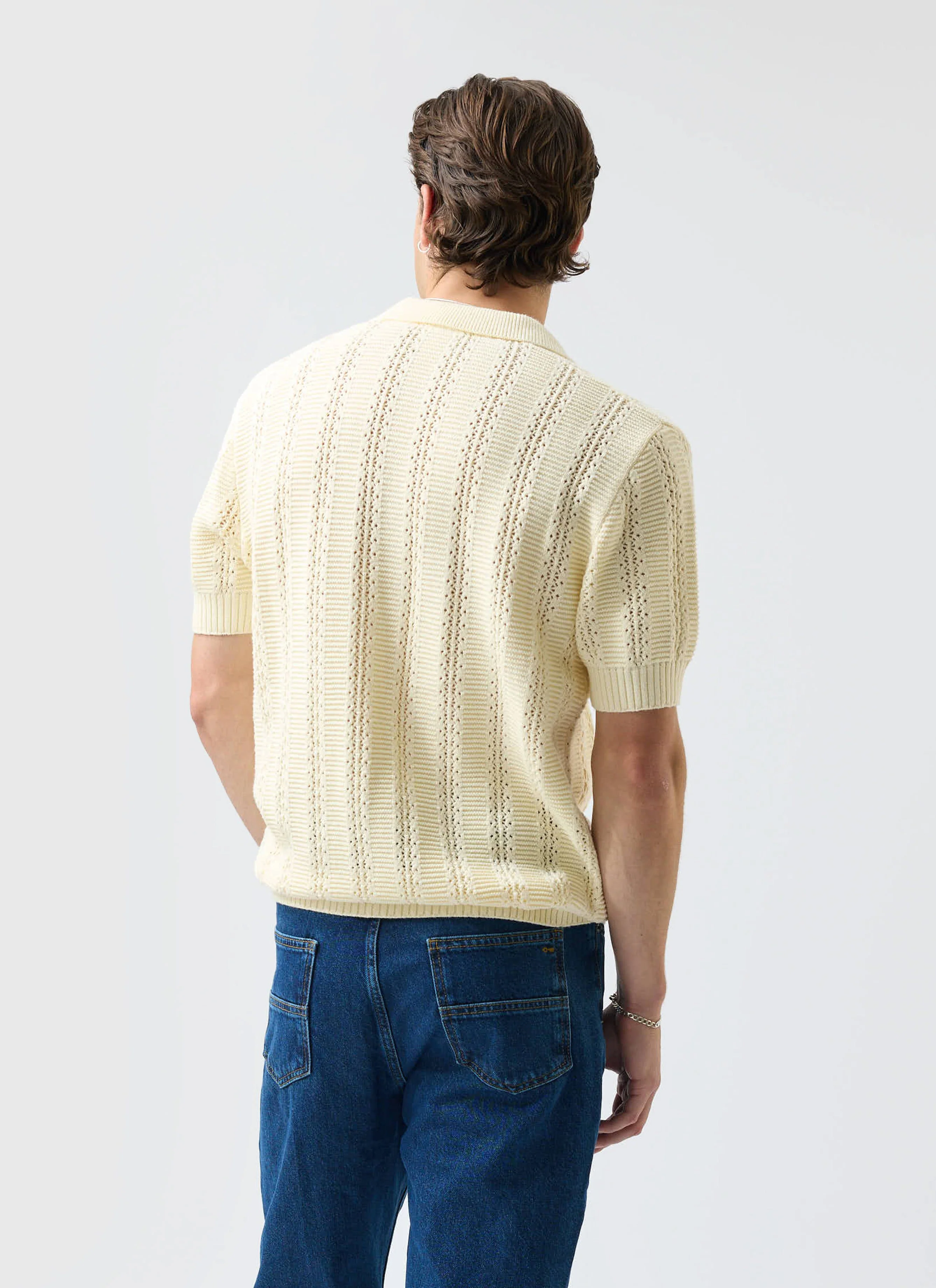 Addendum Knitted Polo Shirt | Cotton | Ecru Cream - Image 7
