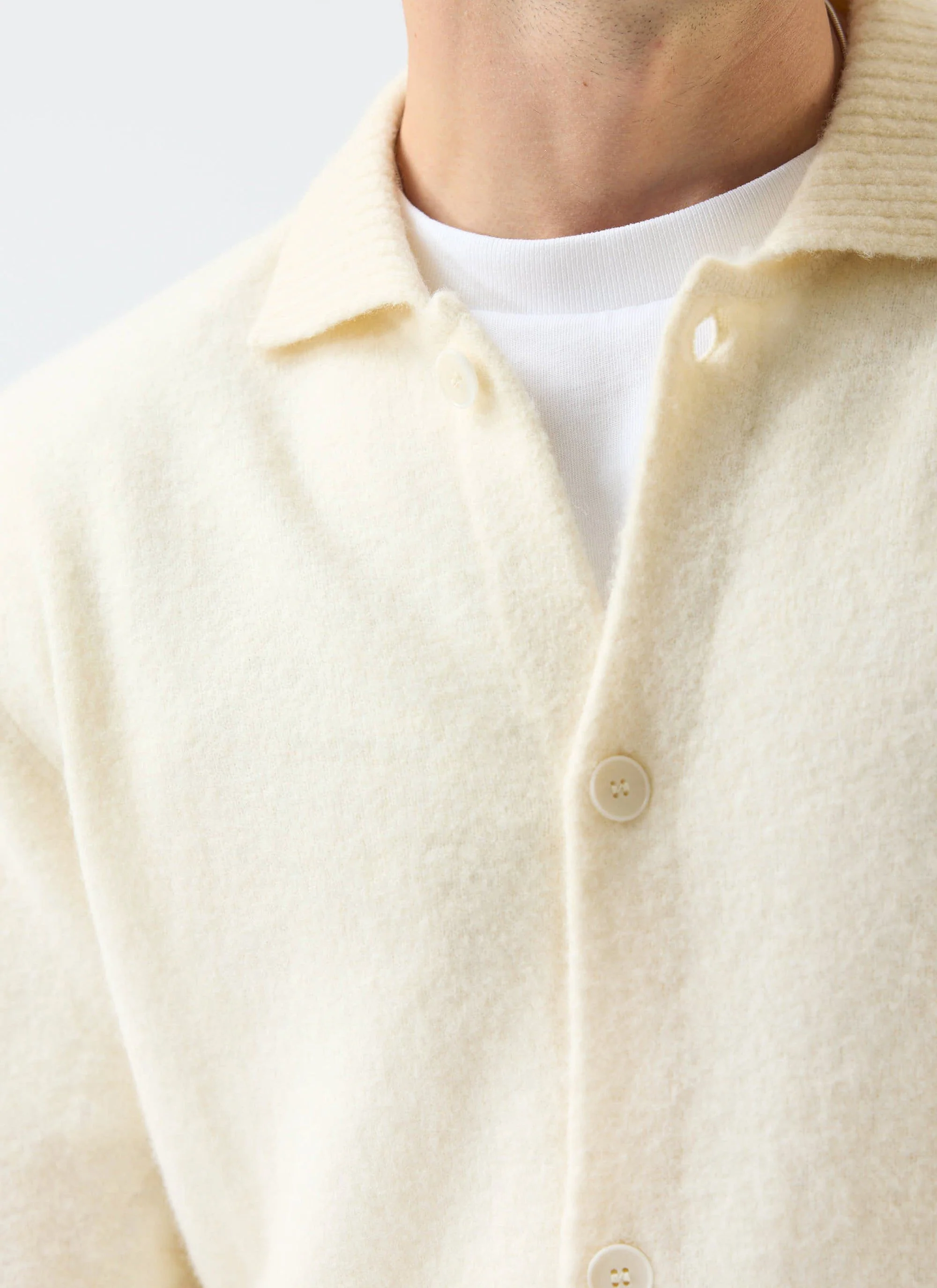 Archive Wool Knitted Collared Cardigan | Cream - Image 3