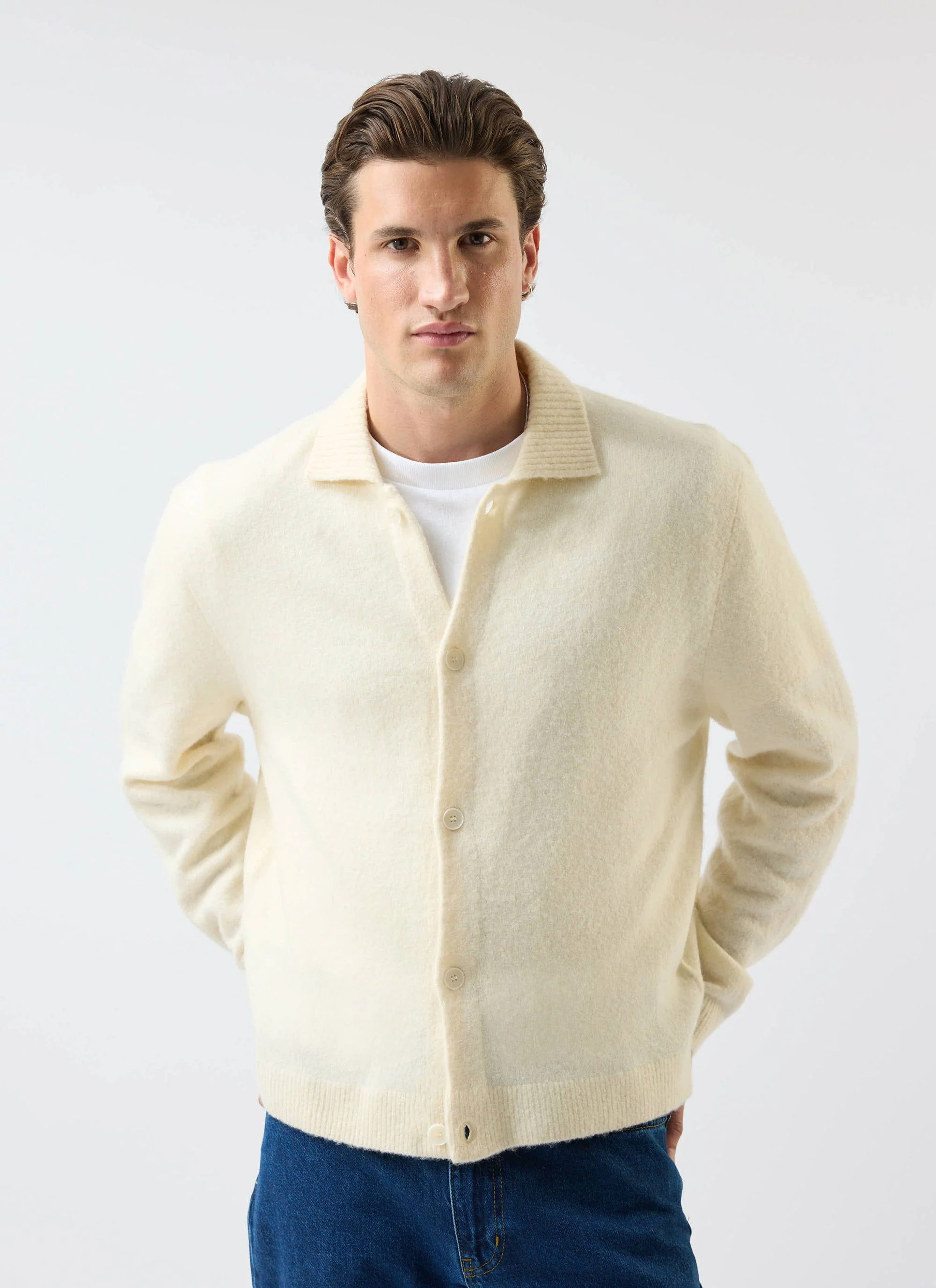 Archive Wool Knitted Collared Cardigan | Cream - Image 7