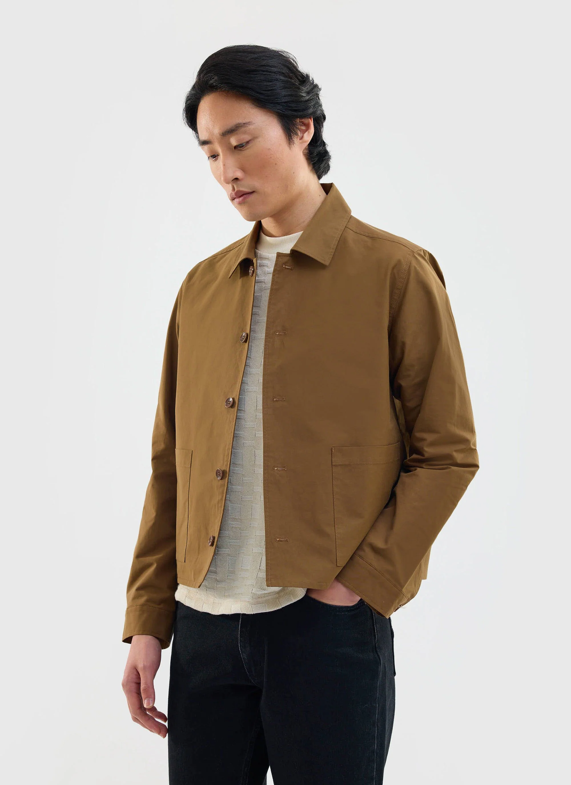 Boxy Cropped Pocket Overshirt | Brown - Image 2
