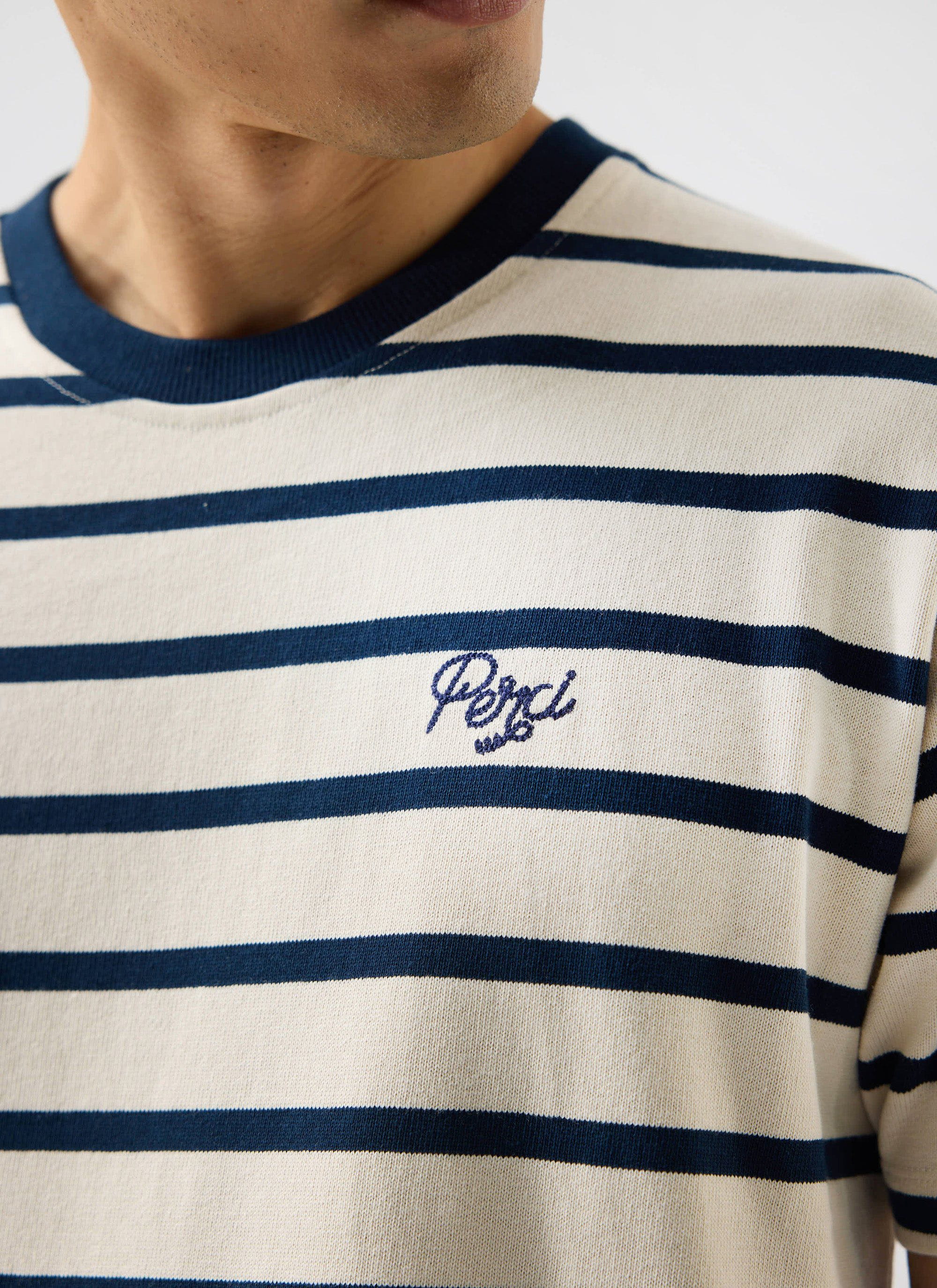 Breton Stripe T Shirt | Organic Cotton | Cream with Navy - Image 3