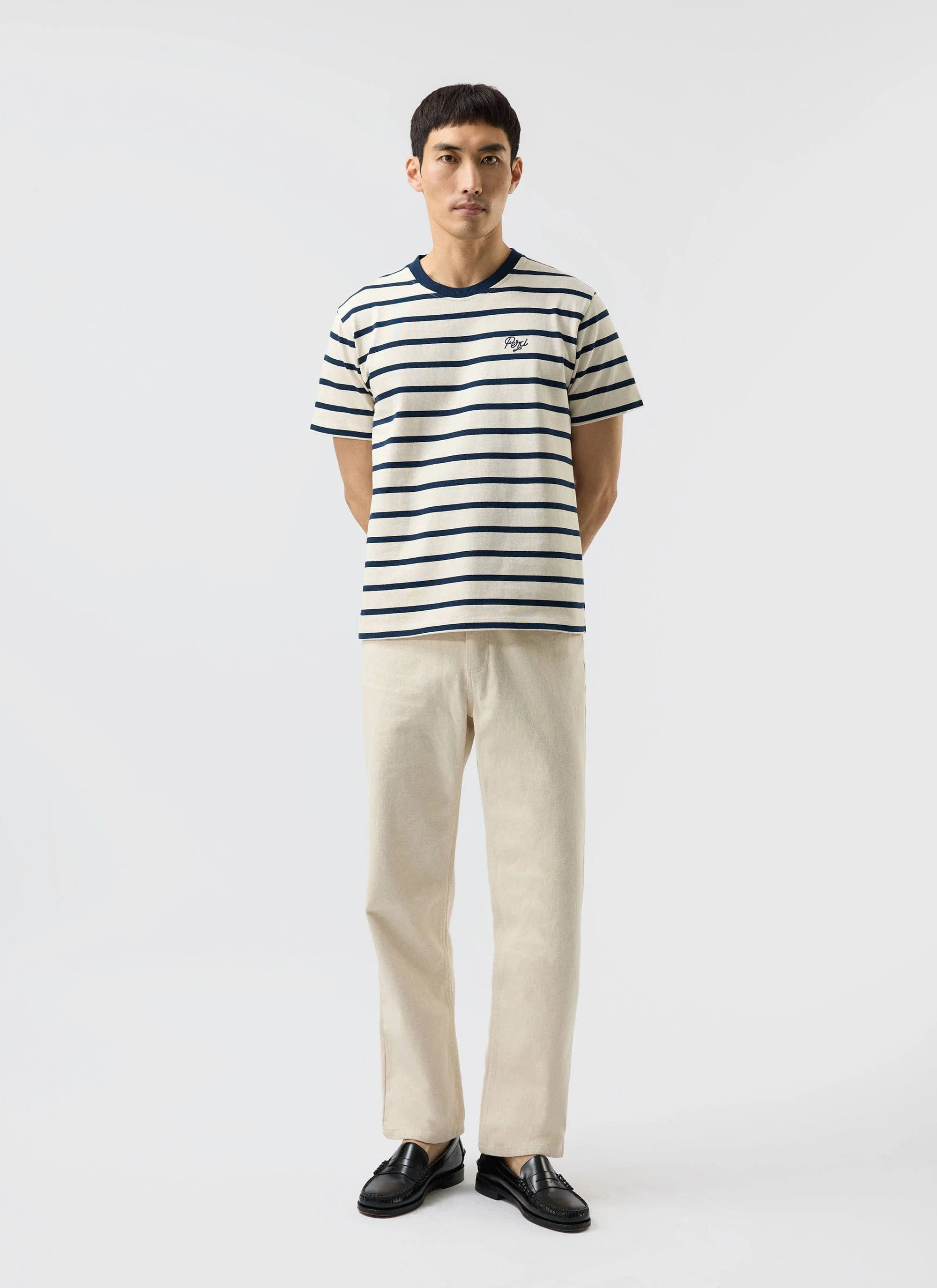 Breton Stripe T Shirt | Organic Cotton | Cream with Navy - Image 4