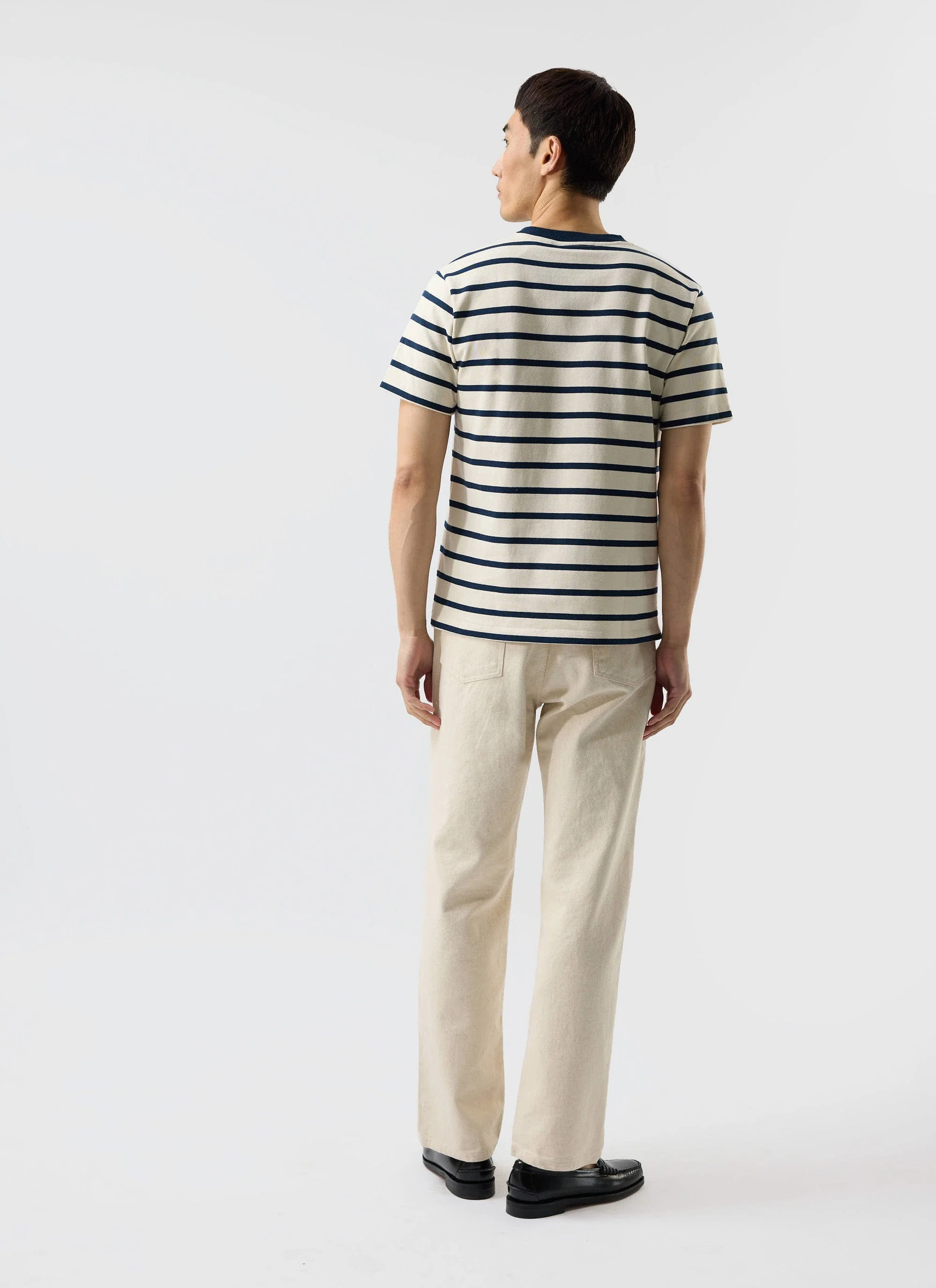 Breton Stripe T Shirt | Organic Cotton | Cream with Navy - Image 5