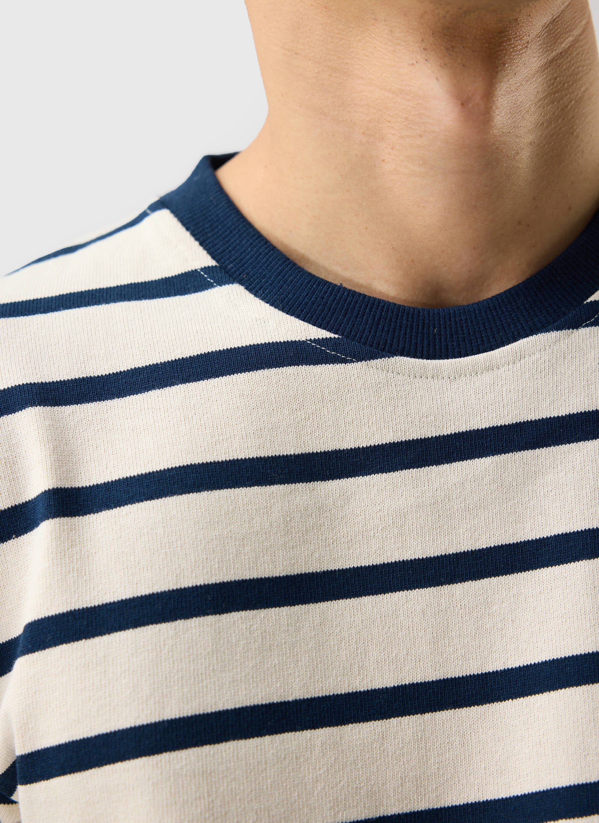 Breton Stripe T Shirt | Organic Cotton | Cream with Navy - Image 6