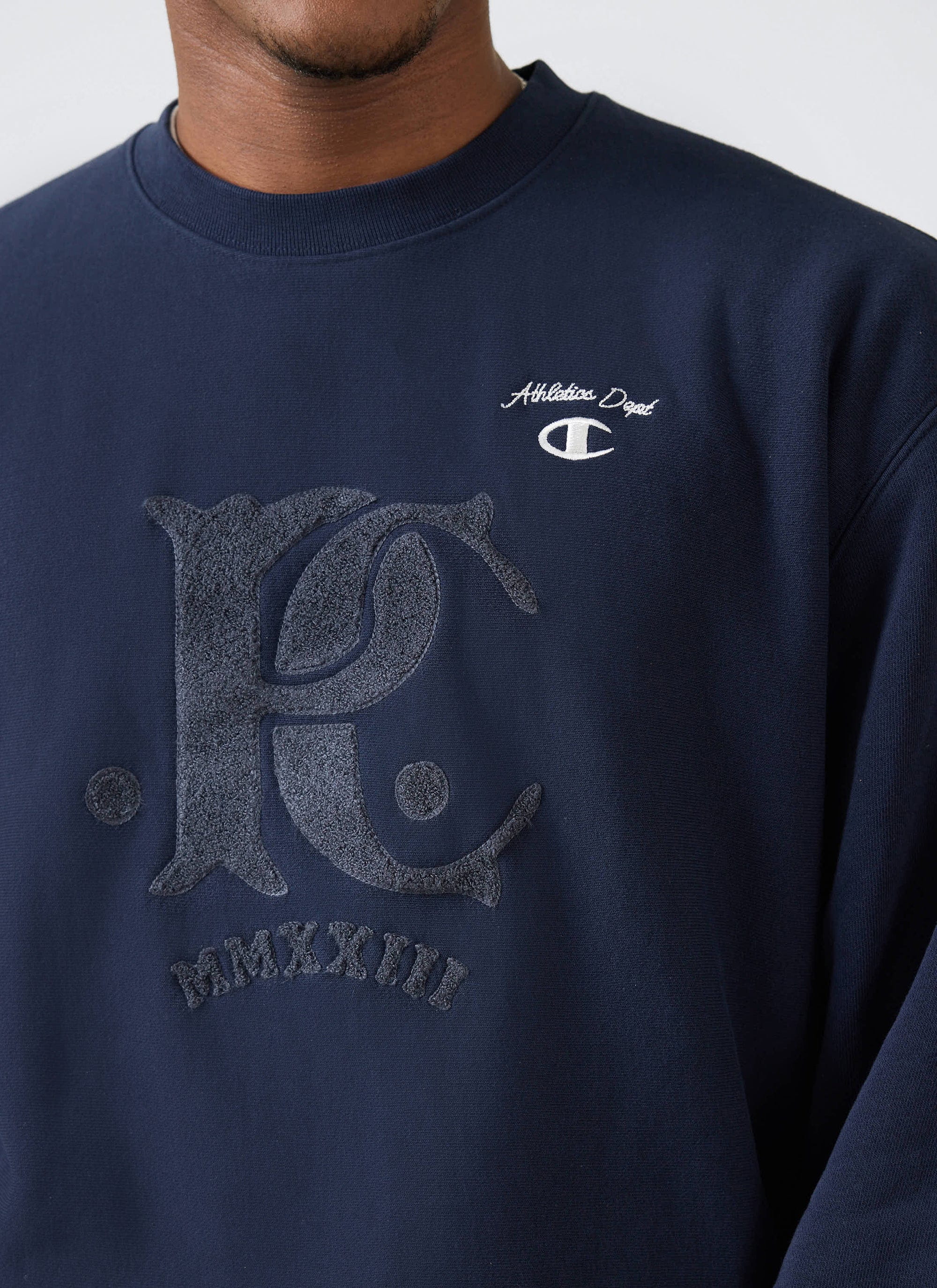 Chenille Patch Jersey Sweatshirt | Champion x Percival | Navy - Image 2