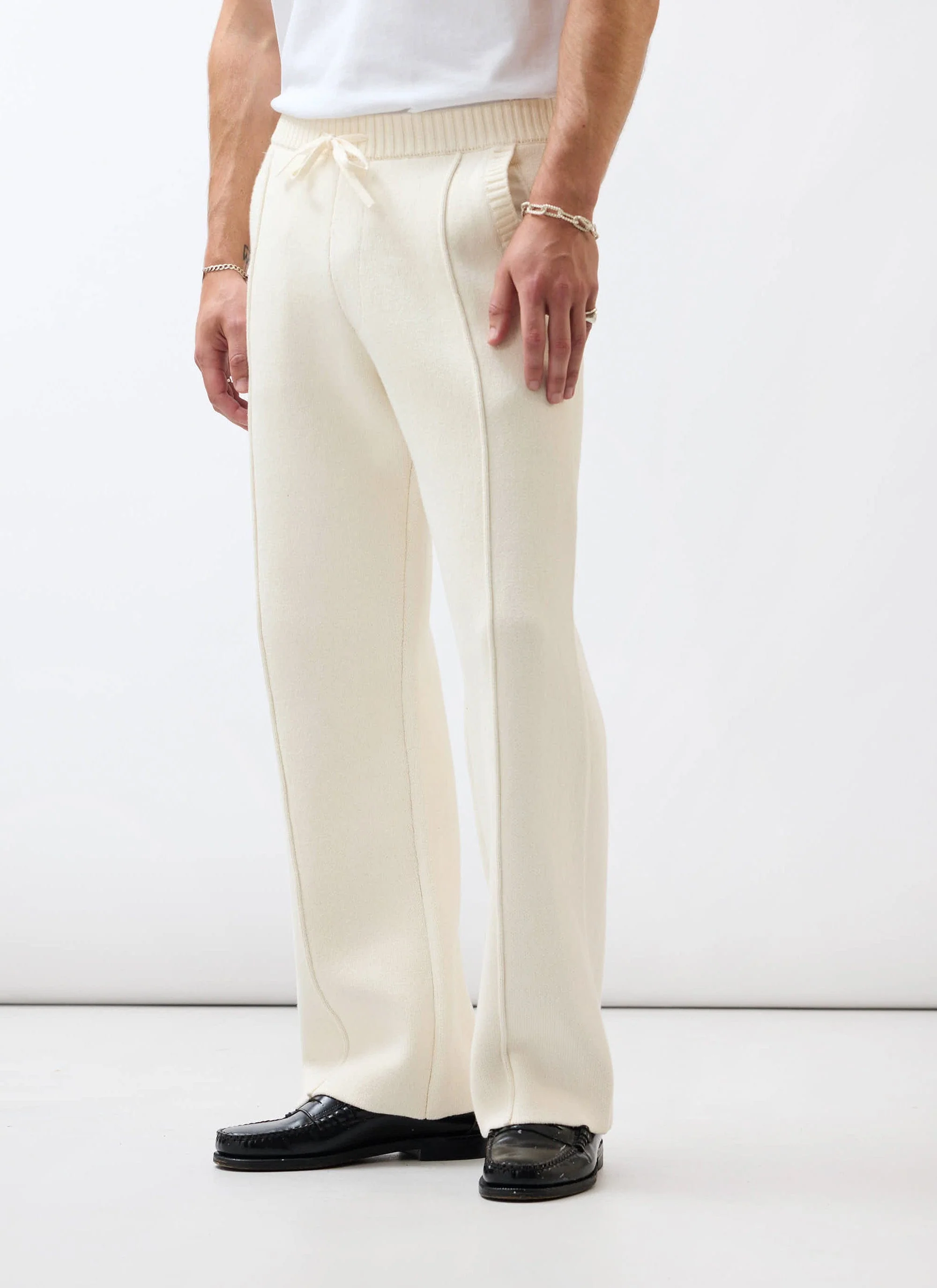 Chronicle Knitted Straight Leg Trackpant | Cotton | Cream - Image 3