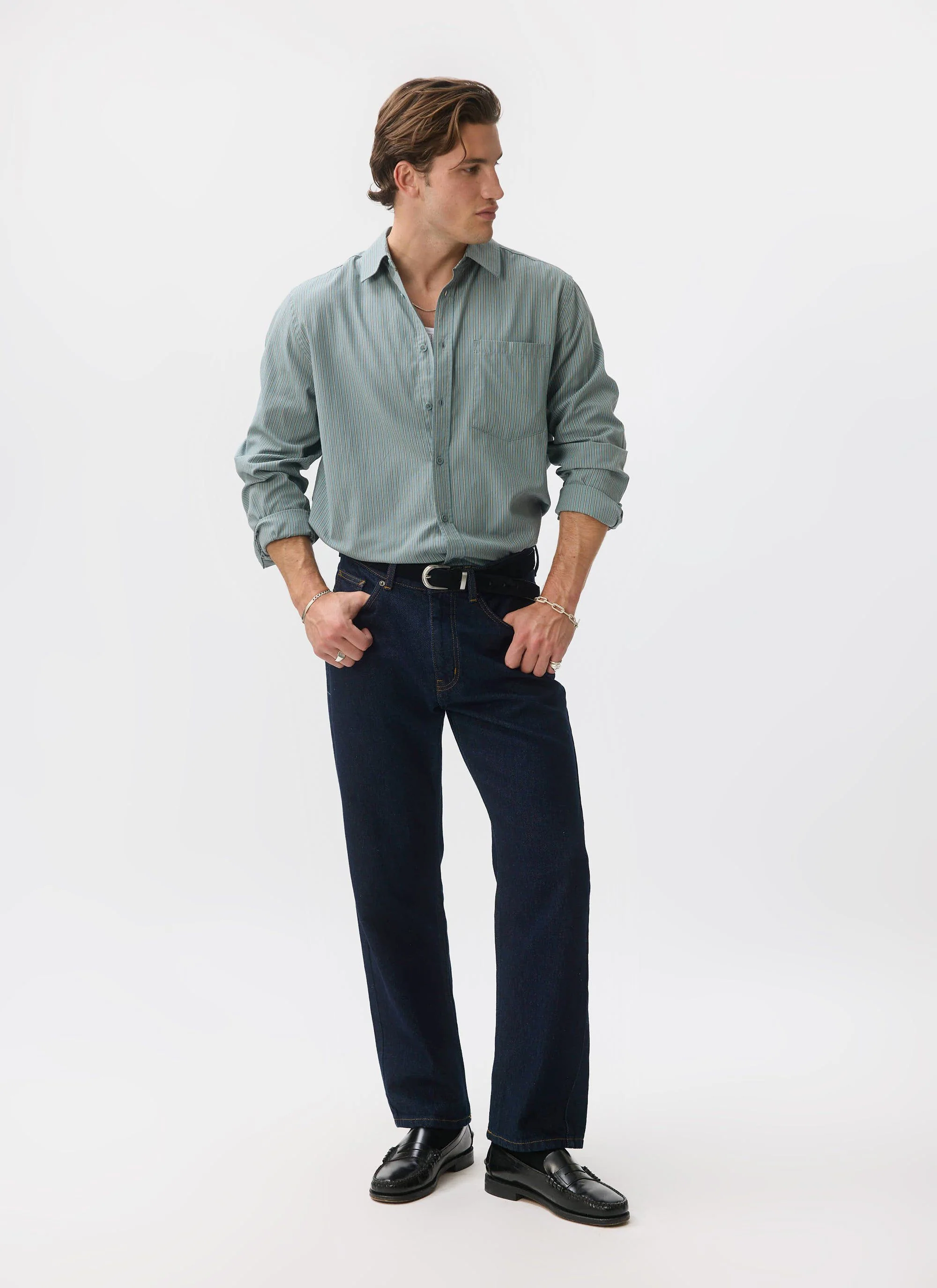 Clancy Striped Long Sleeve Shirt | Cotton | Blue - Image 6