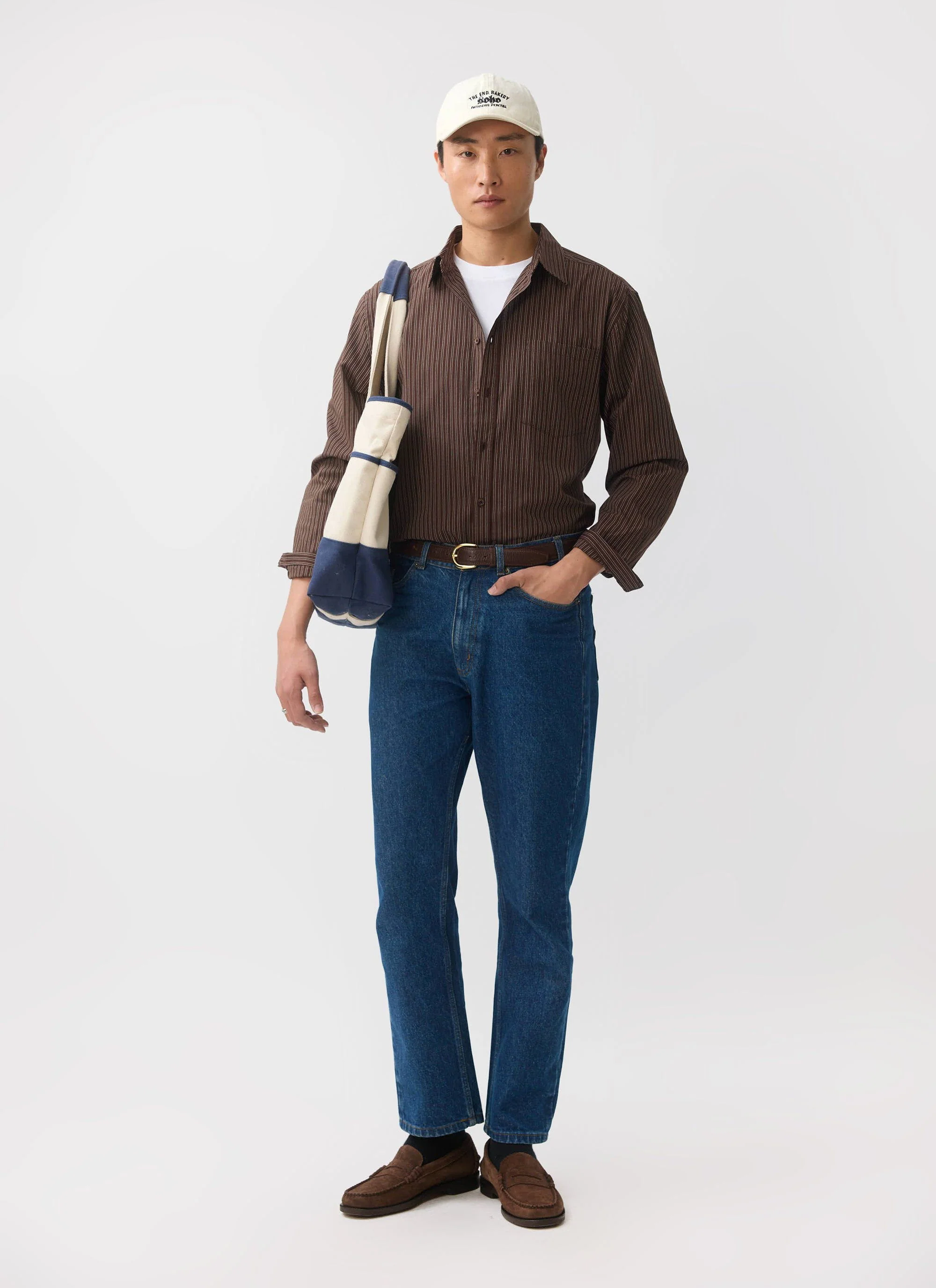 Clancy Striped Long Sleeve Shirt | Cotton | Brown - Image 8