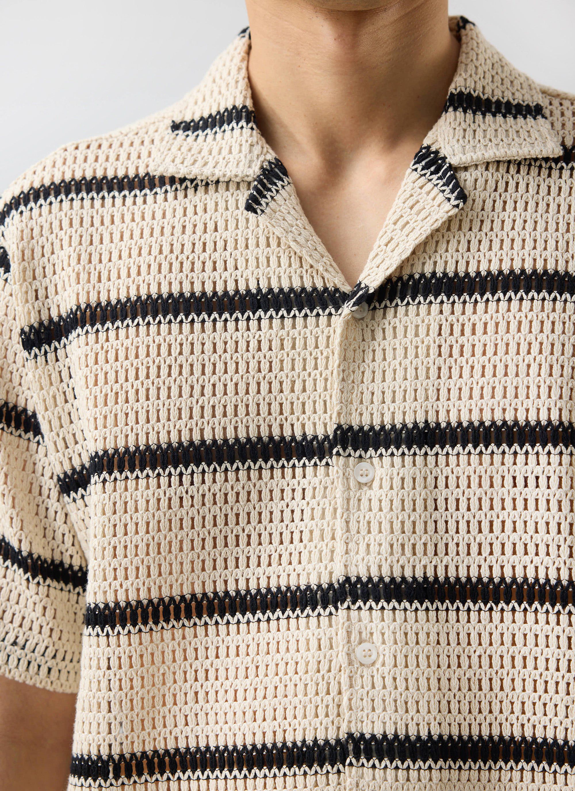 Crochet Groundsman Cuban Shirt | Cream with Black - Image 2