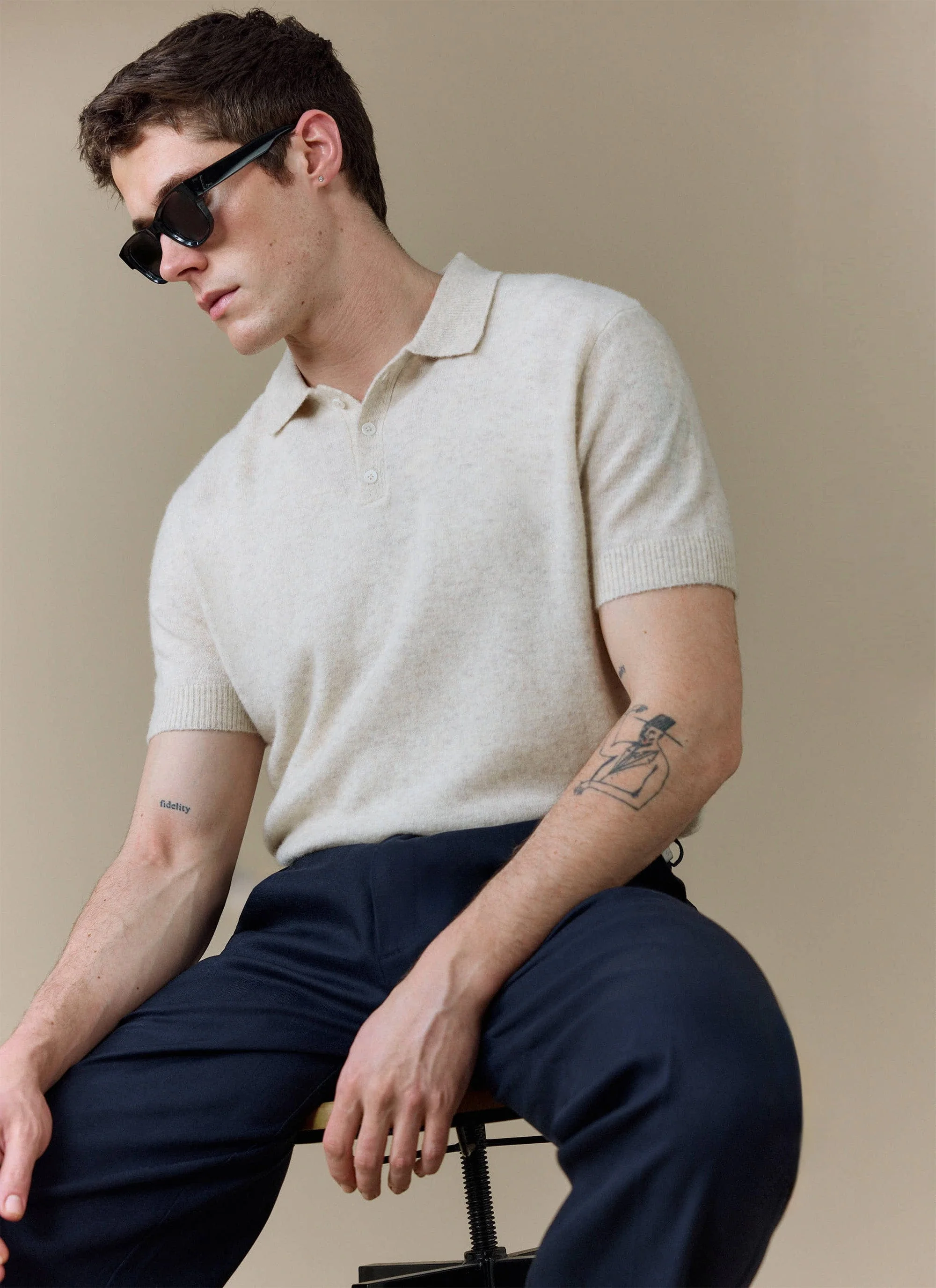 Collins Boxy Knitted Polo | Yak | Cream - Image 4
