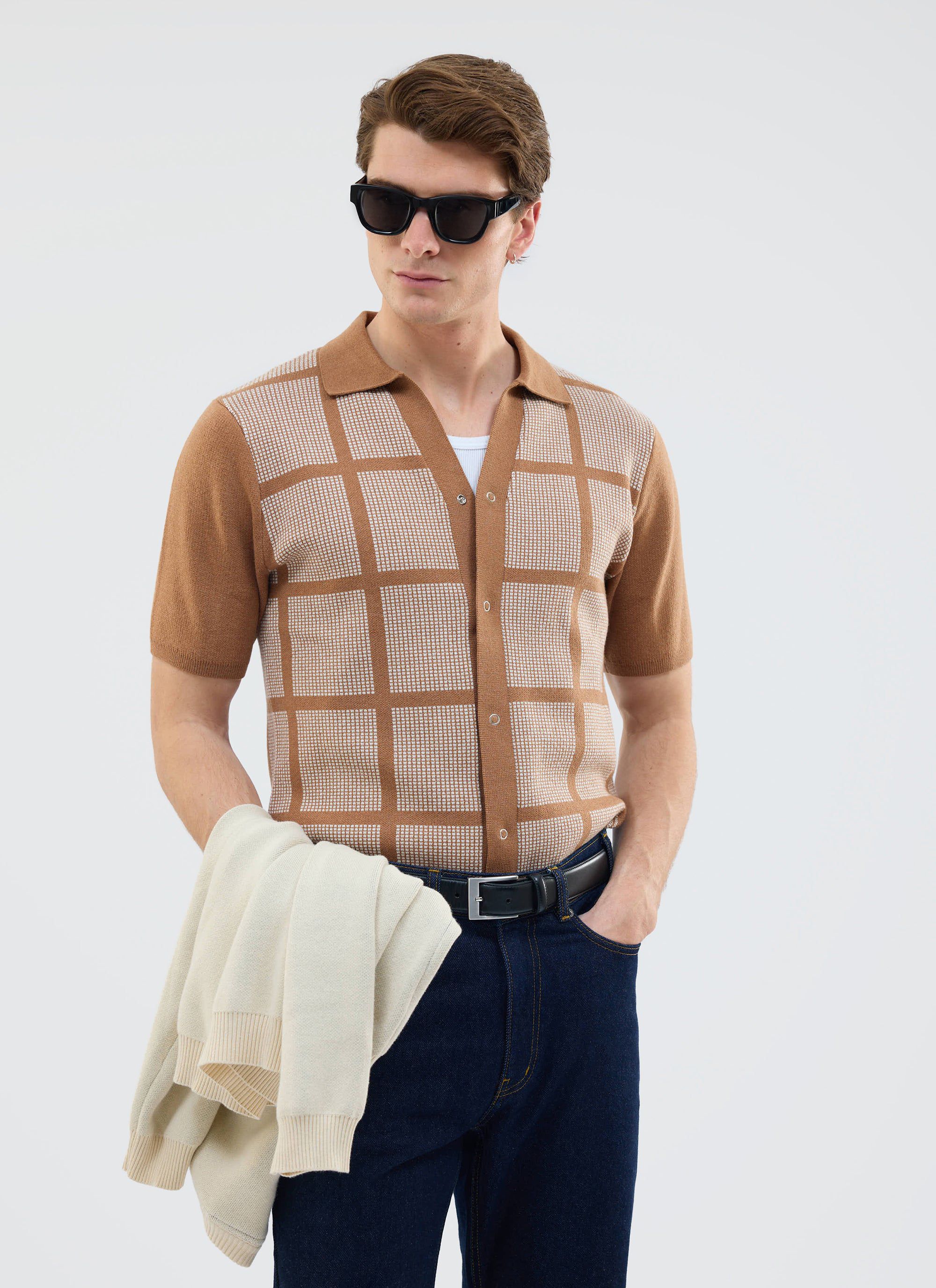 Costa Knitted Shirt | Cotton | Tobacco - Image 8