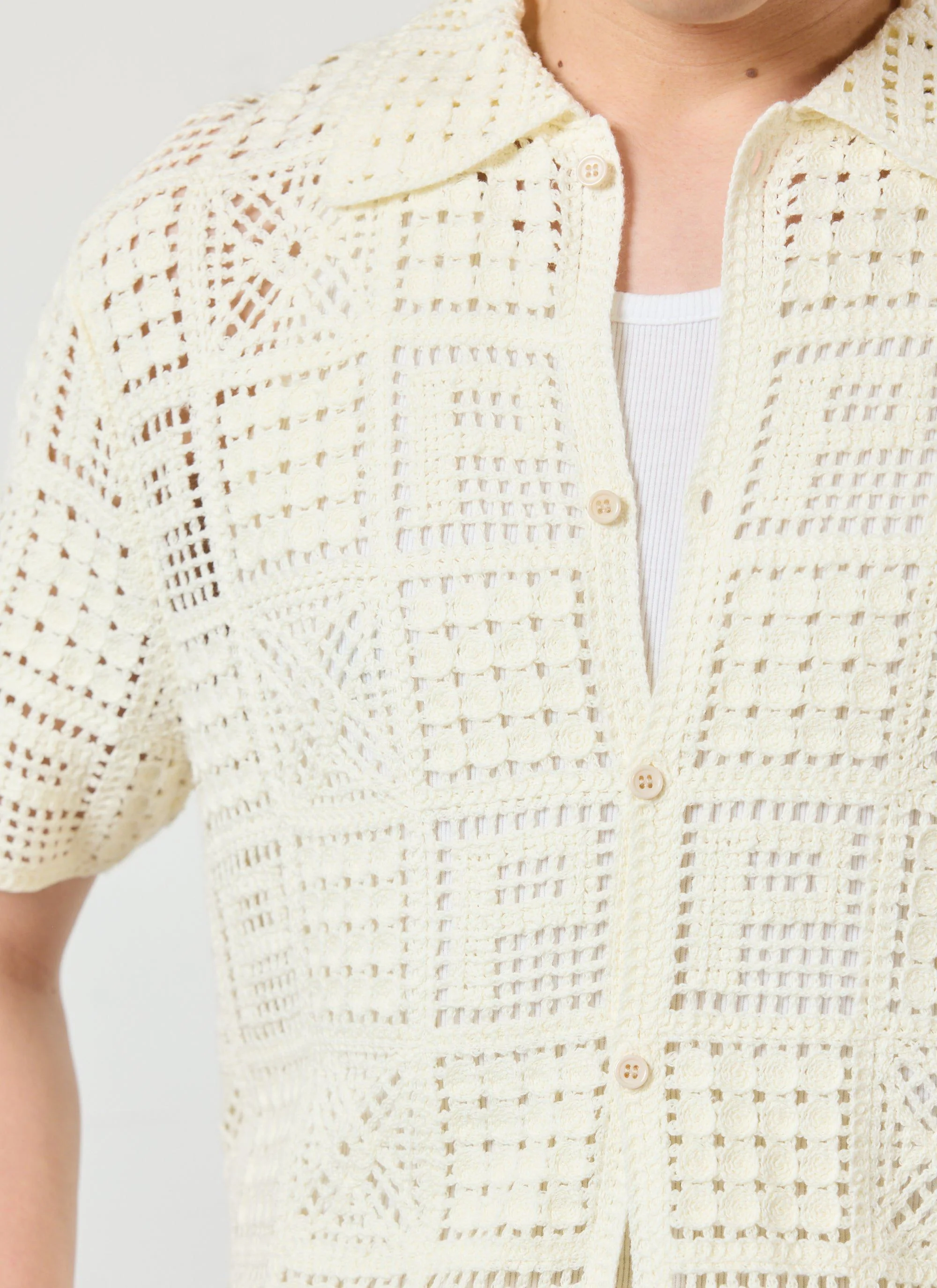 Crochet Groundsman Shirt | Cotton | Cream - Image 4