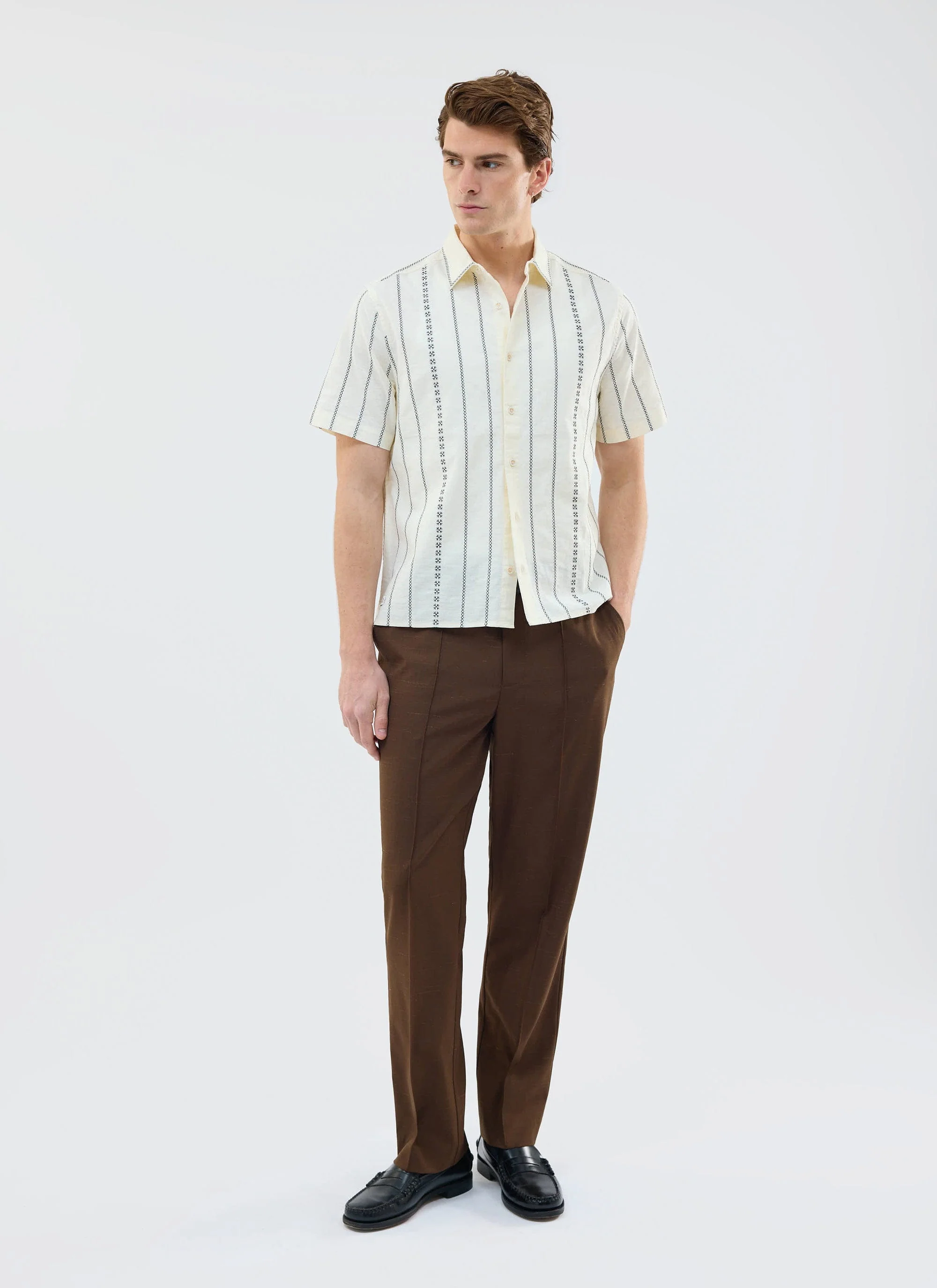 Cross Stitch Boxy Clerk Shirt | Cream - Image 3