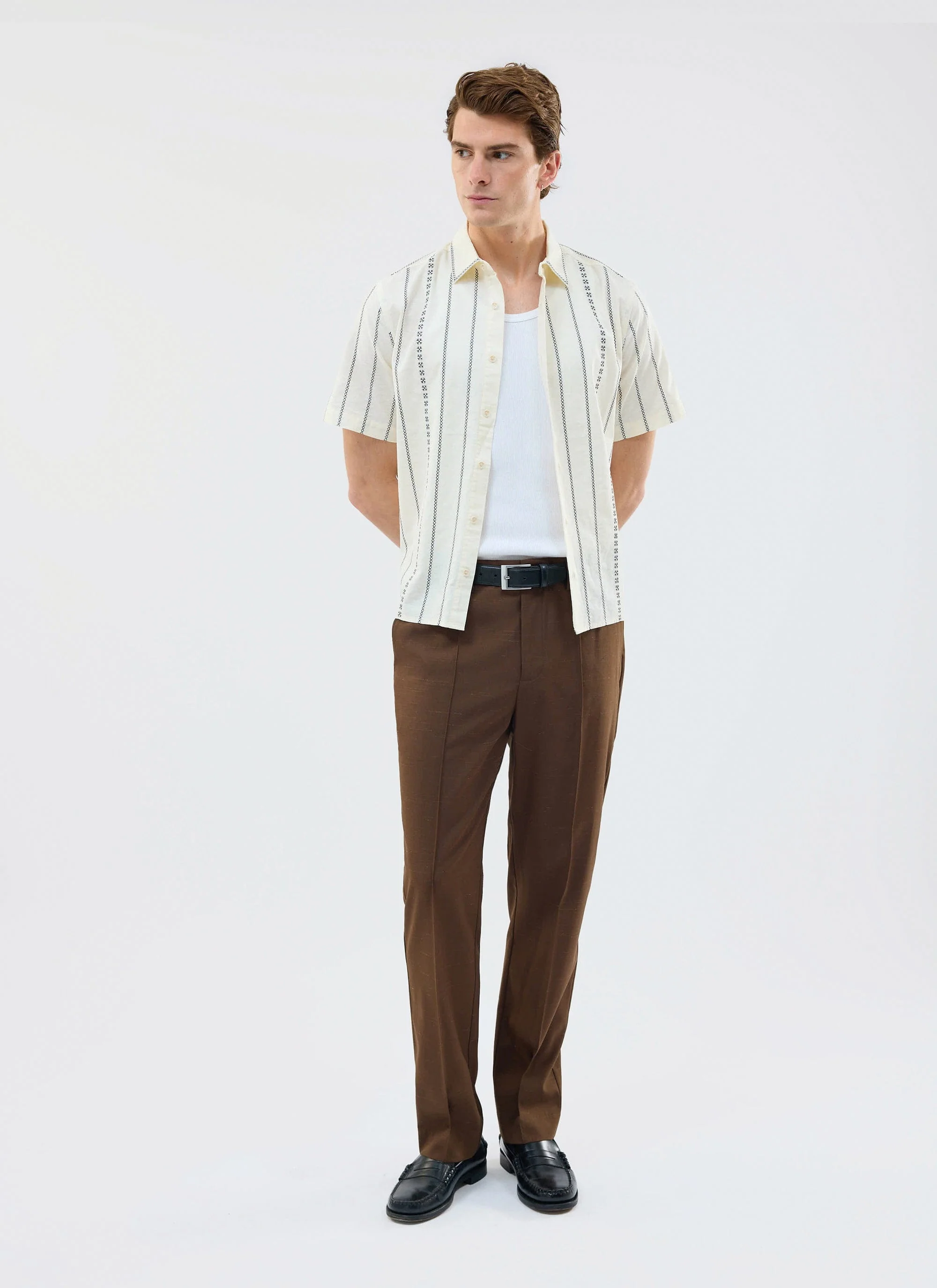 Cross Stitch Boxy Clerk Shirt | Cream - Image 4