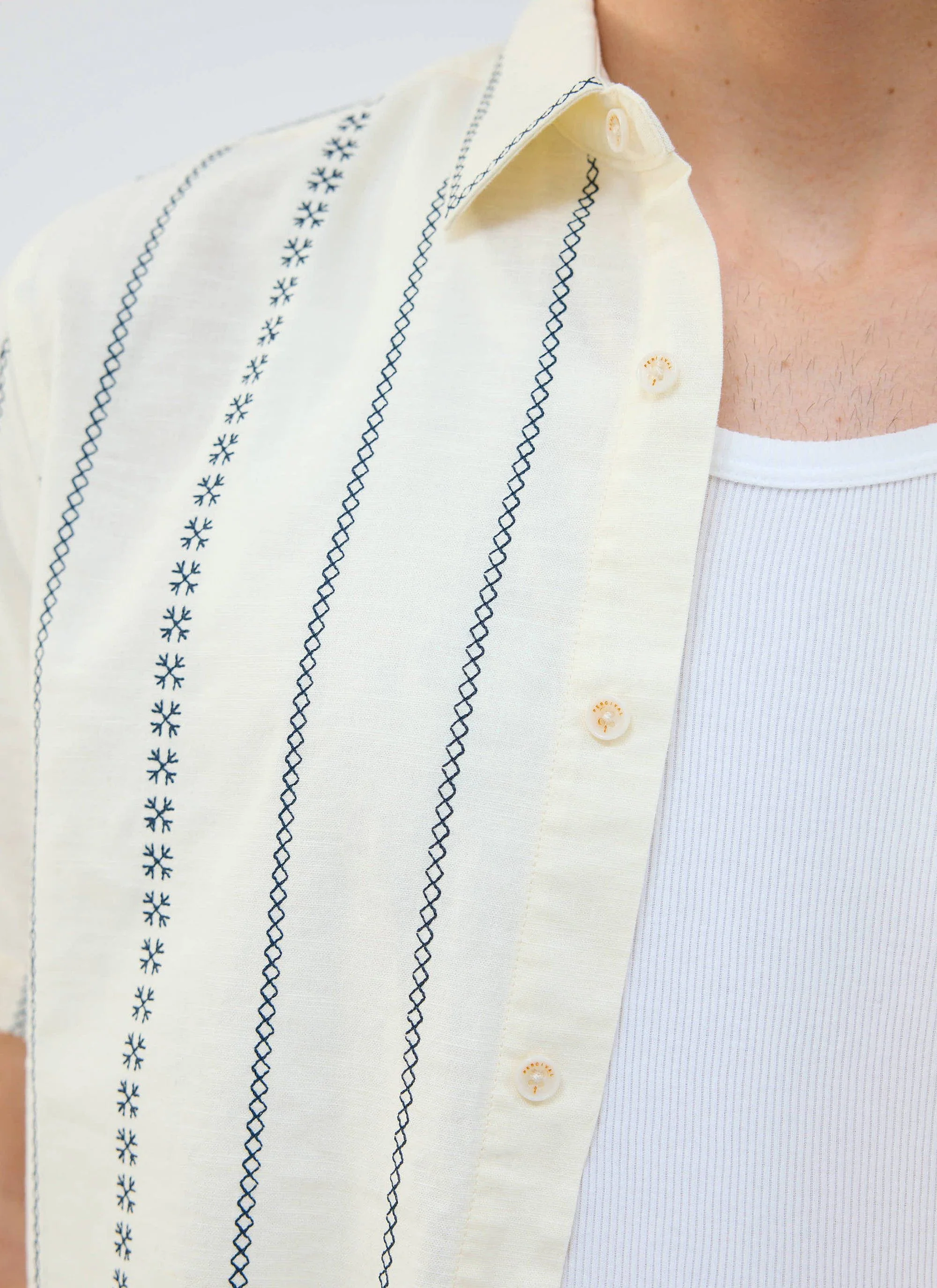 Cross Stitch Boxy Clerk Shirt | Cream - Image 5