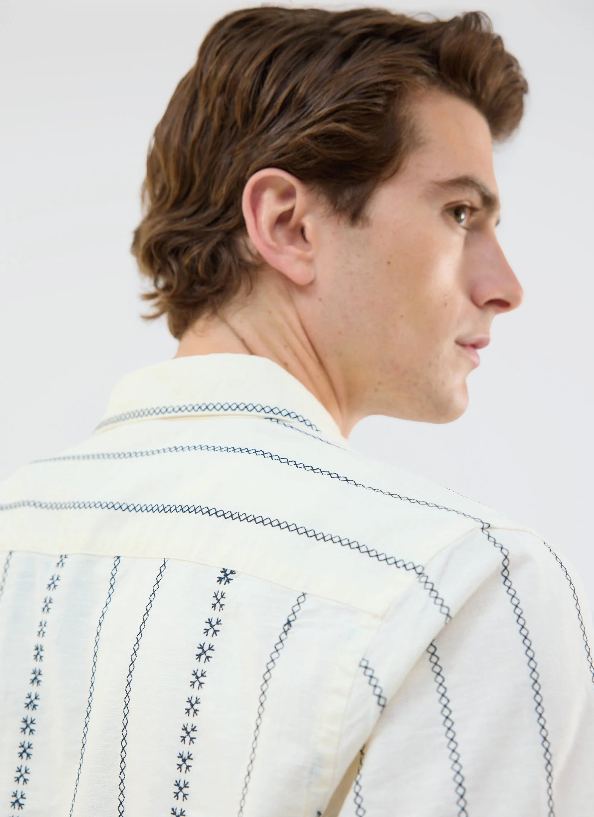 Cross Stitch Boxy Clerk Shirt | Cream - Image 7
