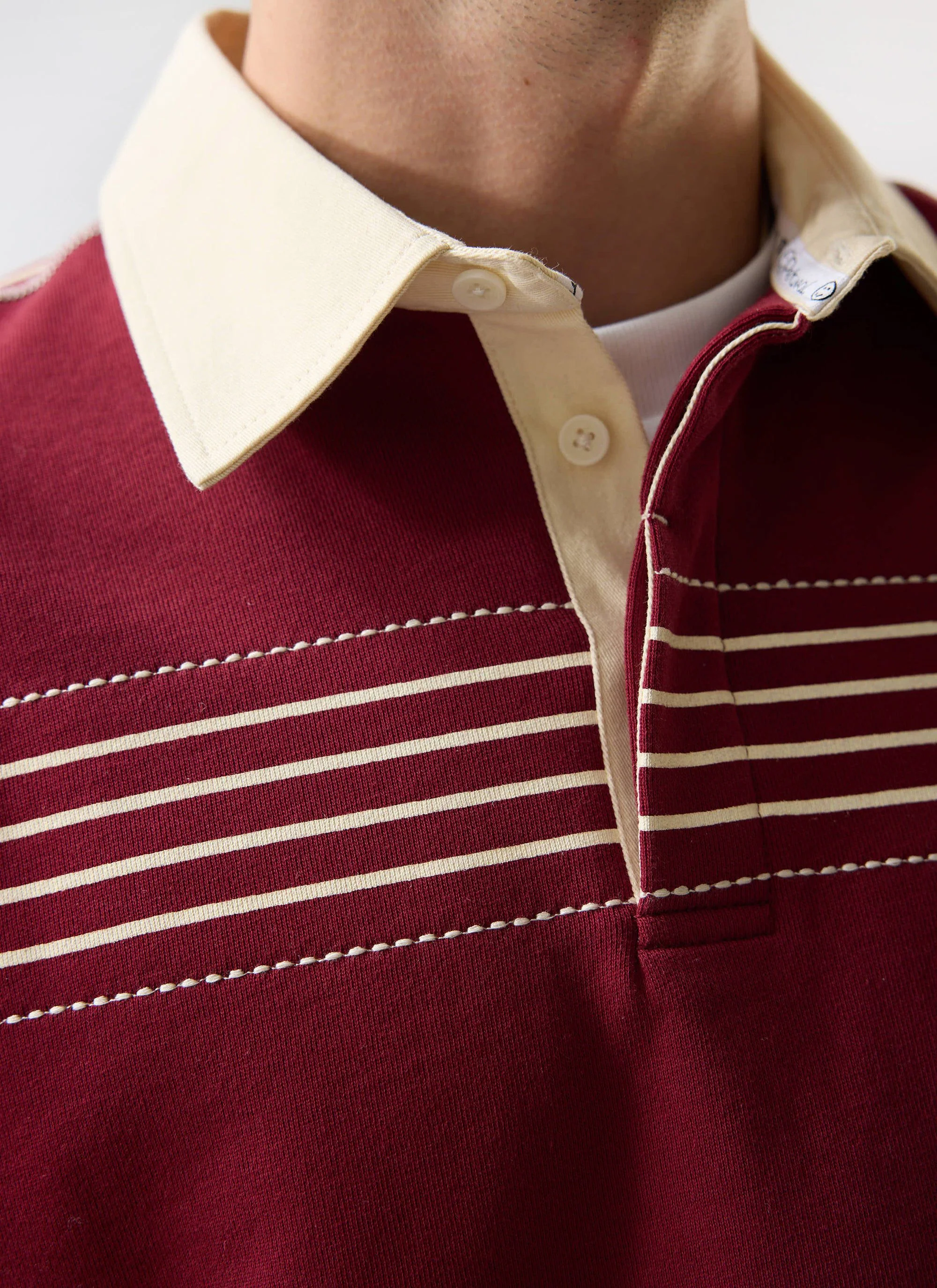 Editor Striped Rugby Polo Shirt | Cotton | Burgundy - Image 8