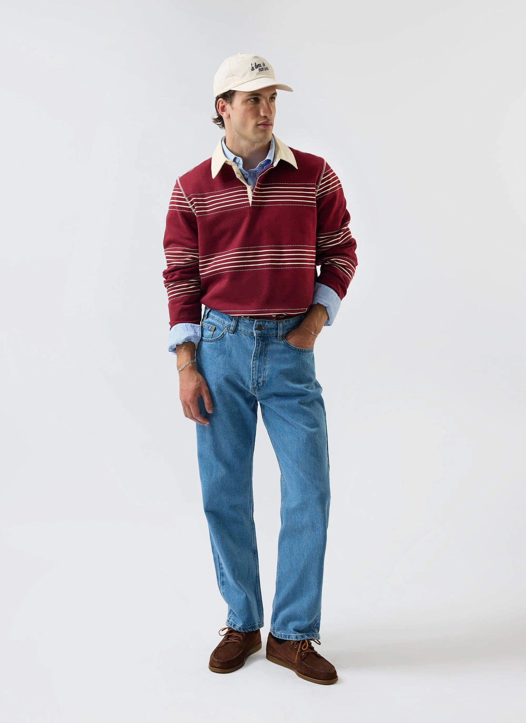 Editor Striped Rugby Polo Shirt | Cotton | Burgundy - Image 9
