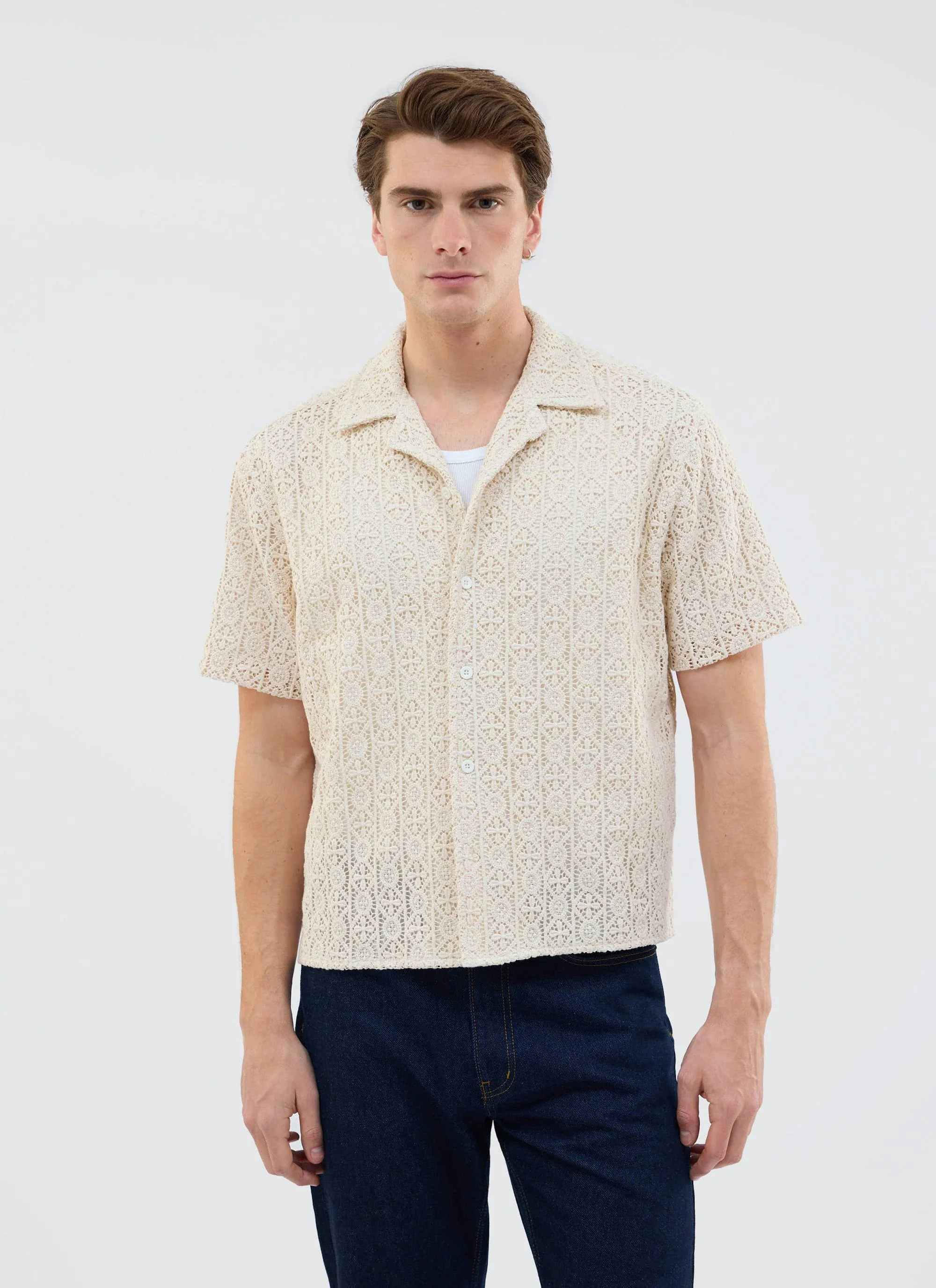 Elio Crochet Cuban Shirt | Cream - Image 2