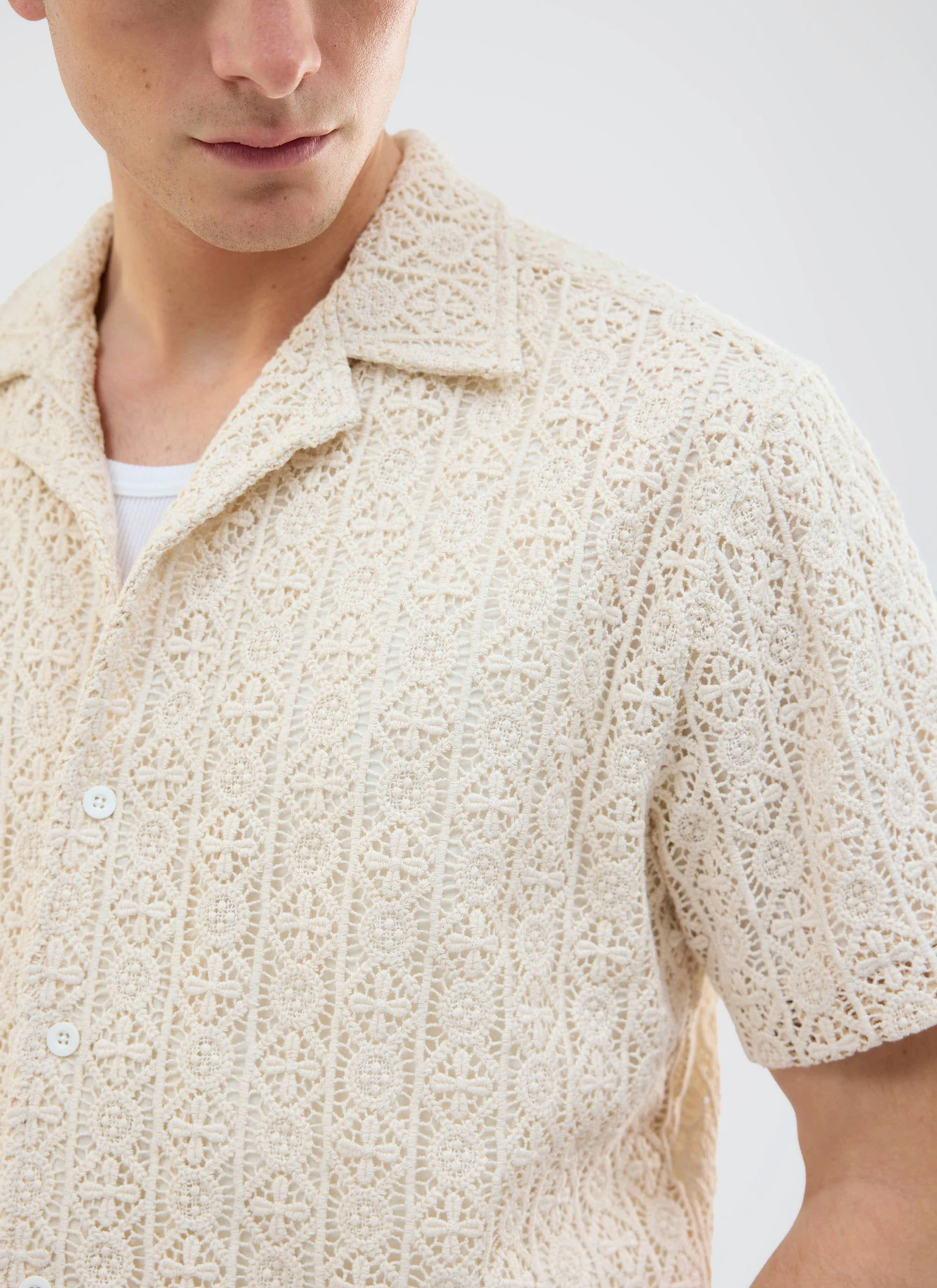 Elio Crochet Cuban Shirt | Cream - Image 4