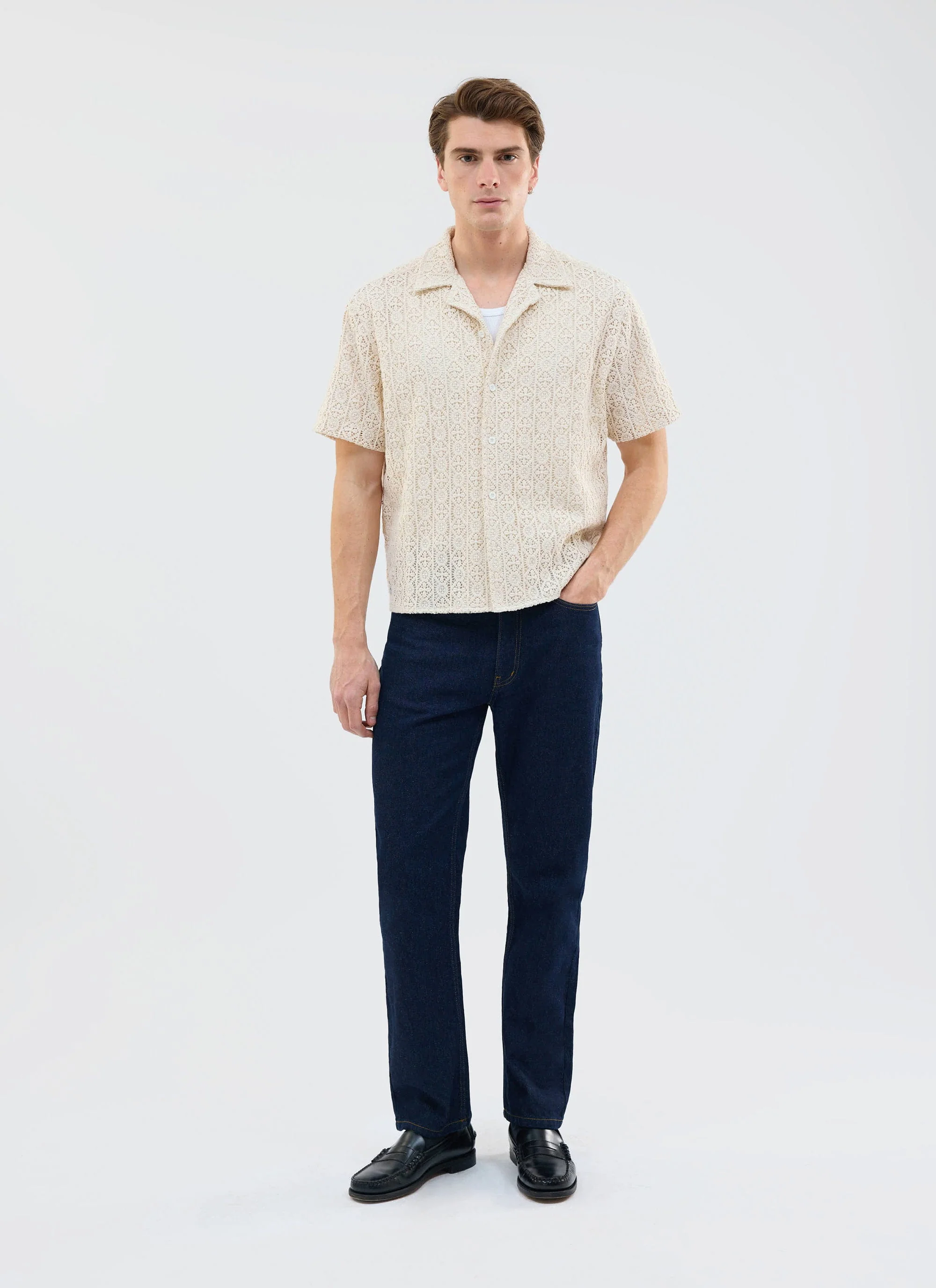 Elio Crochet Cuban Shirt | Cream - Image 9