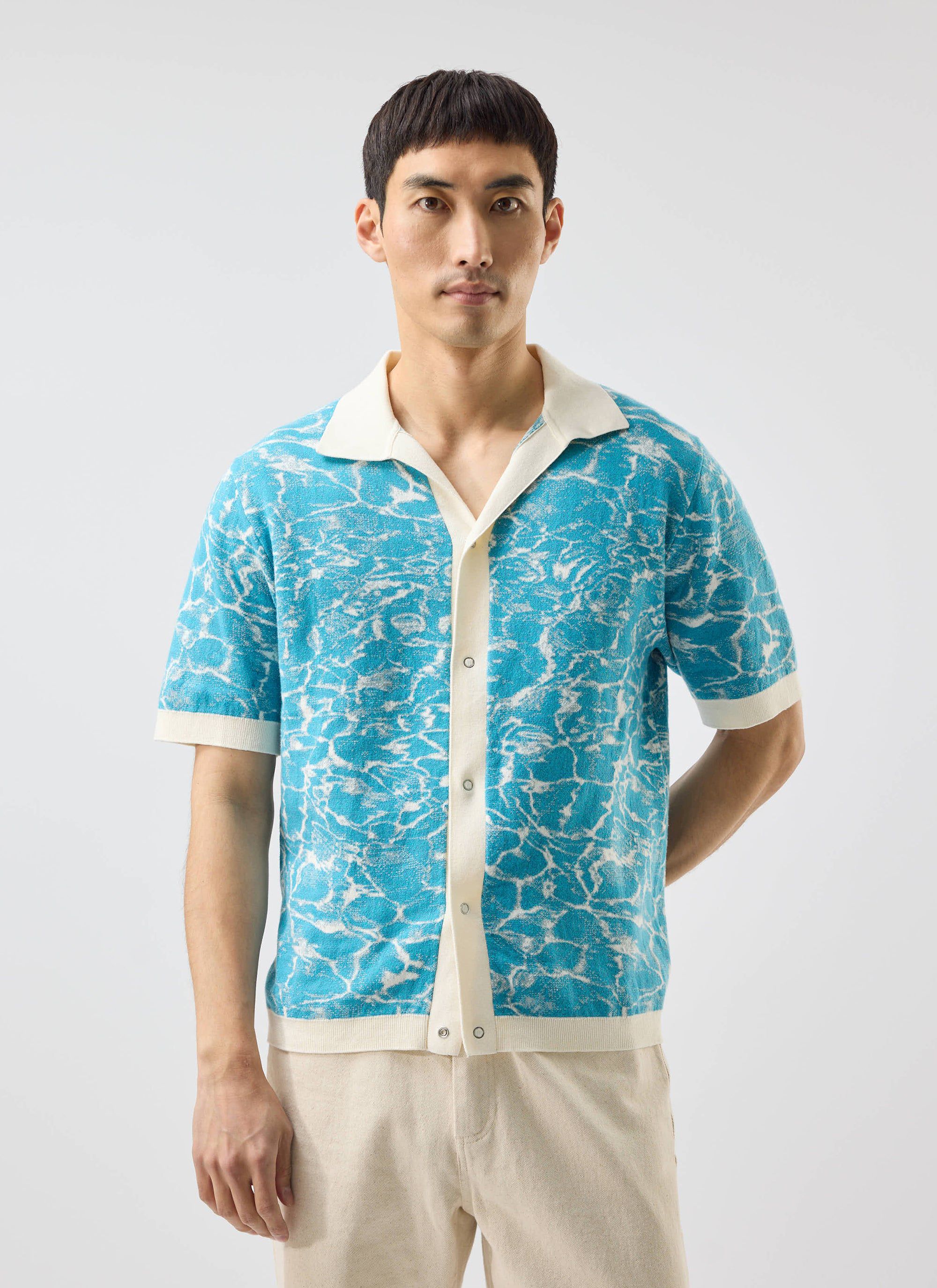 Farraris Negroni Knitted Shirt | Cotton | Blue with White - Image 2