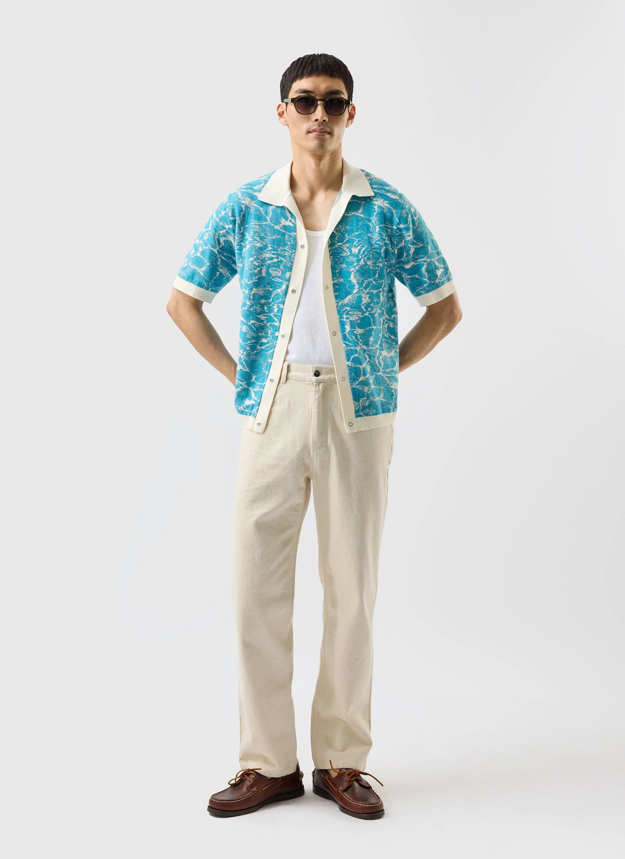 Farraris Negroni Knitted Shirt | Cotton | Blue with White - Image 3