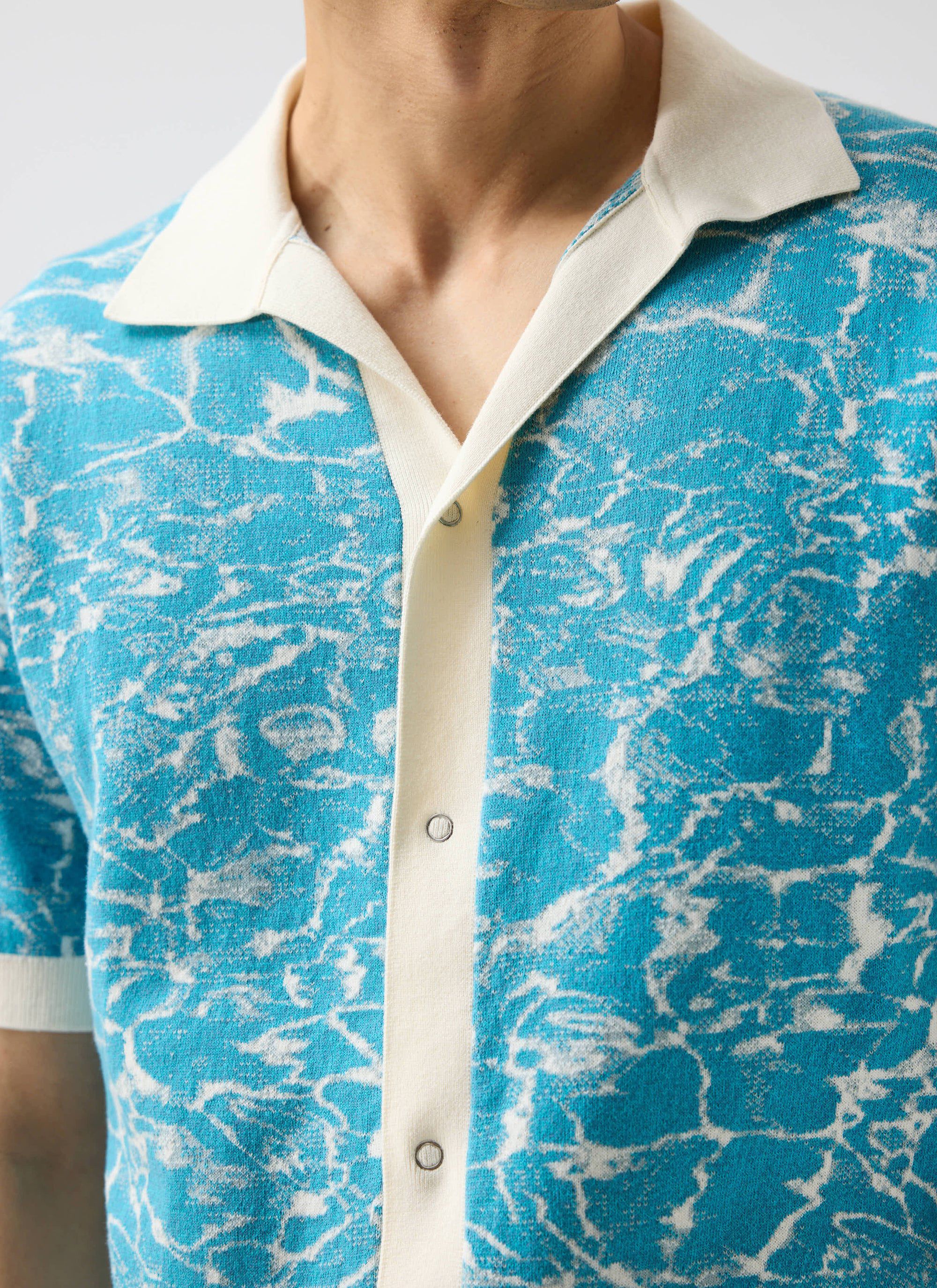 Farraris Negroni Knitted Shirt | Cotton | Blue with White - Image 4