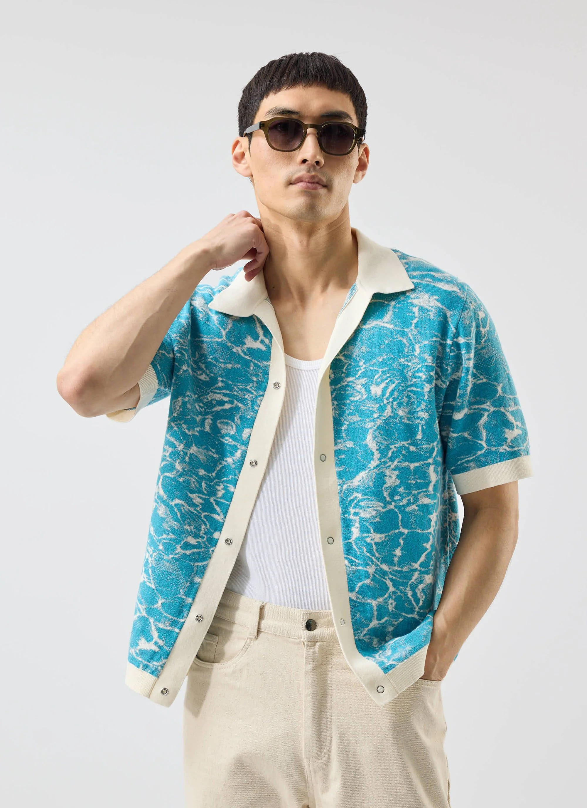 Farraris Negroni Knitted Shirt | Cotton | Blue with White - Image 5