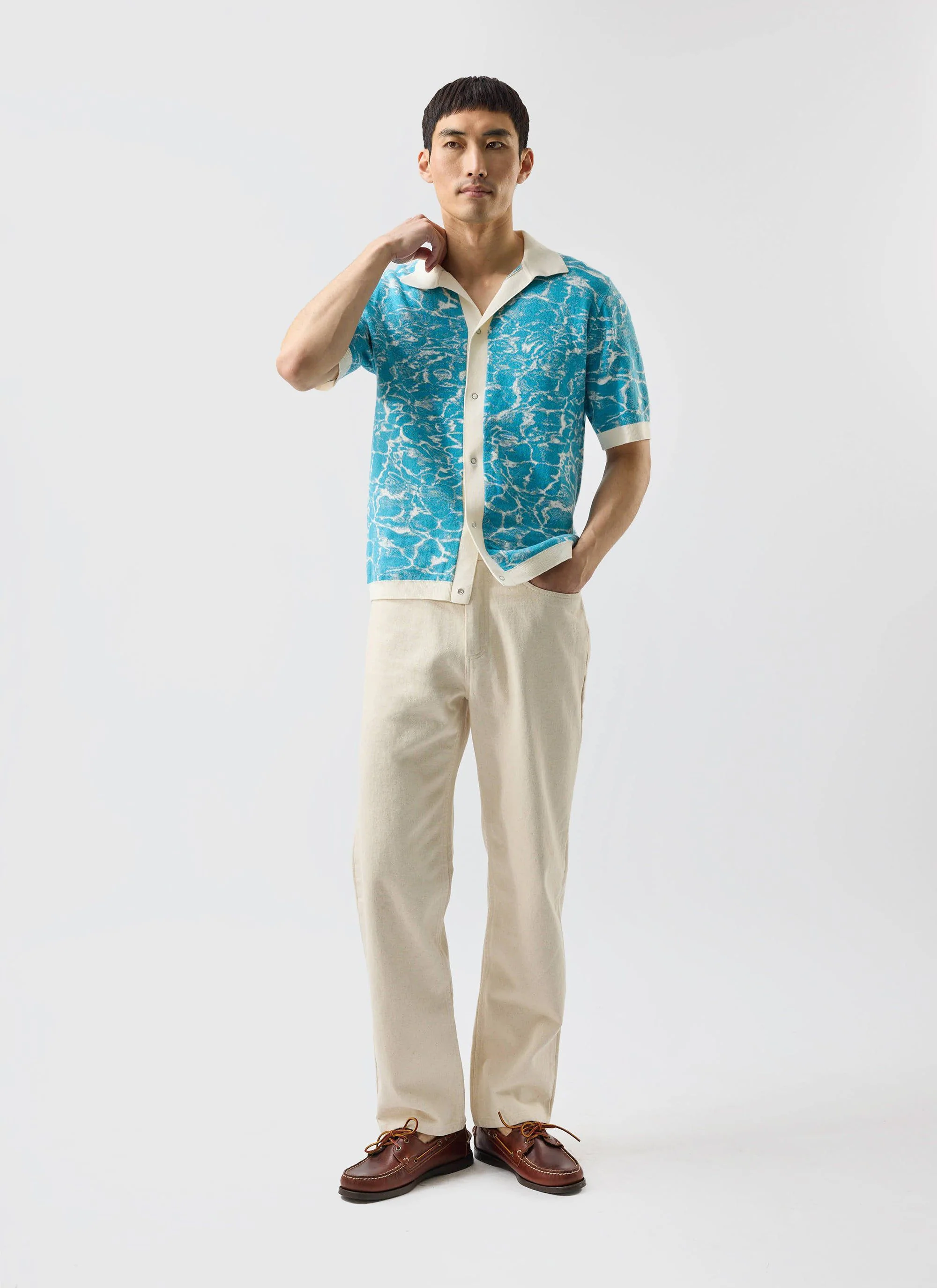 Farraris Negroni Knitted Shirt | Cotton | Blue with White - Image 7