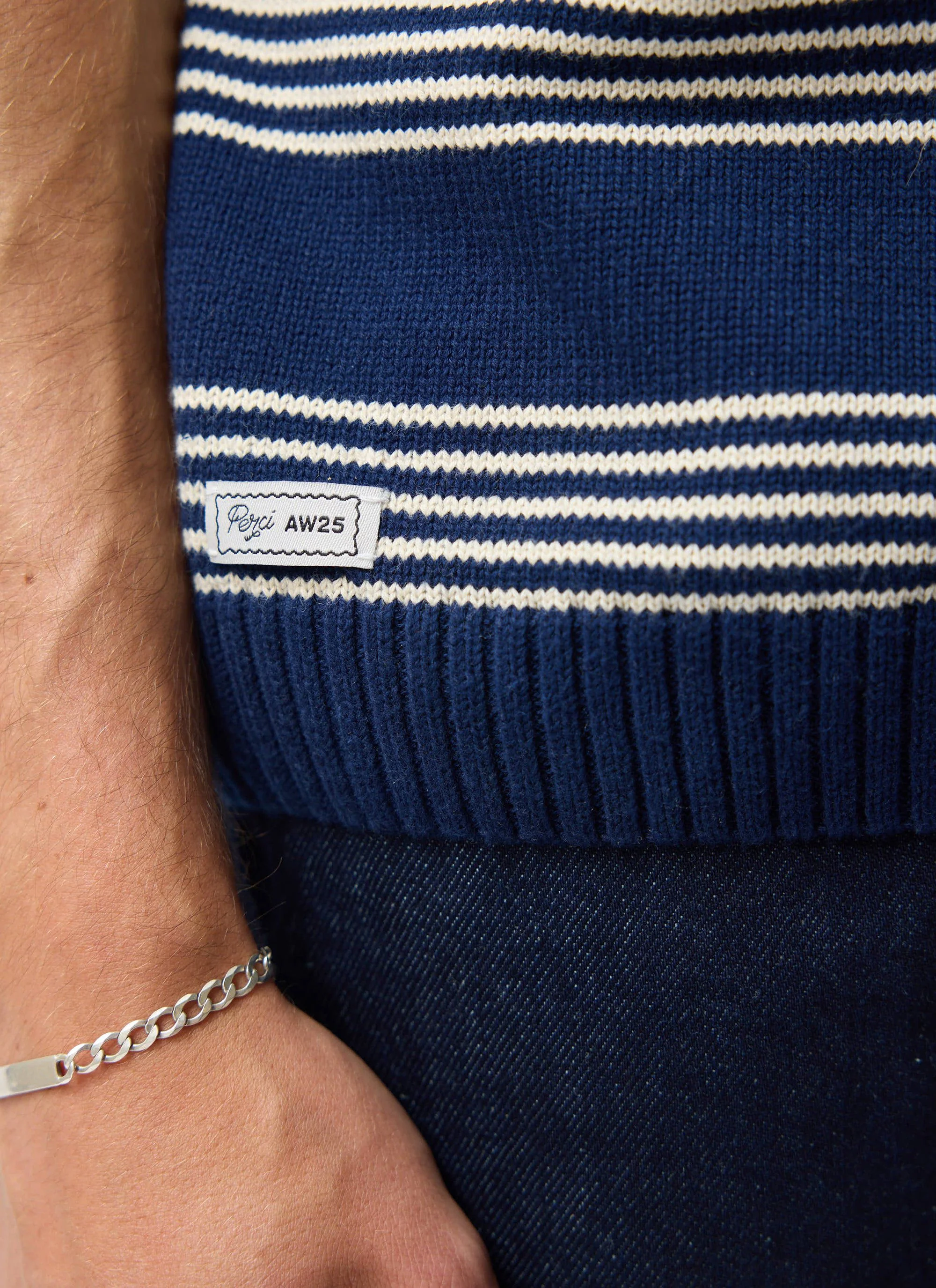 Fiction Striped Knitted T Shirt | Cotton | Navy - Image 4