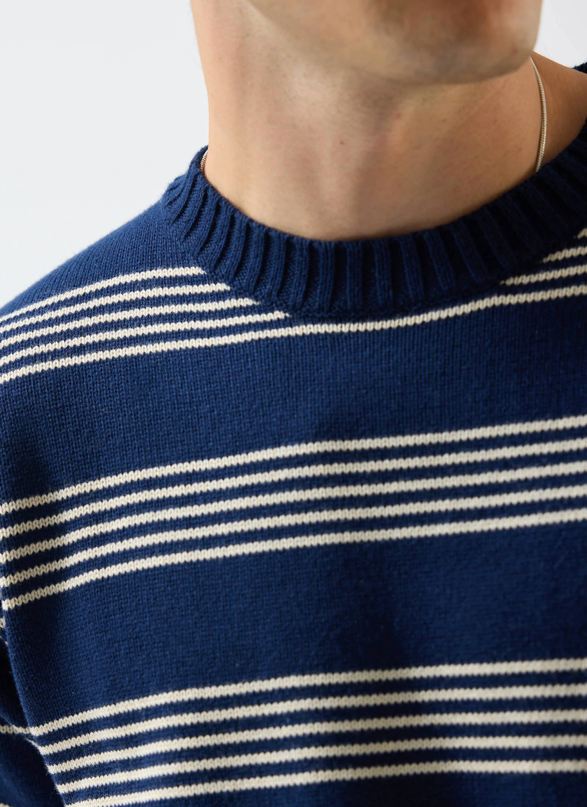 Fiction Striped Knitted T Shirt | Cotton | Navy - Image 7