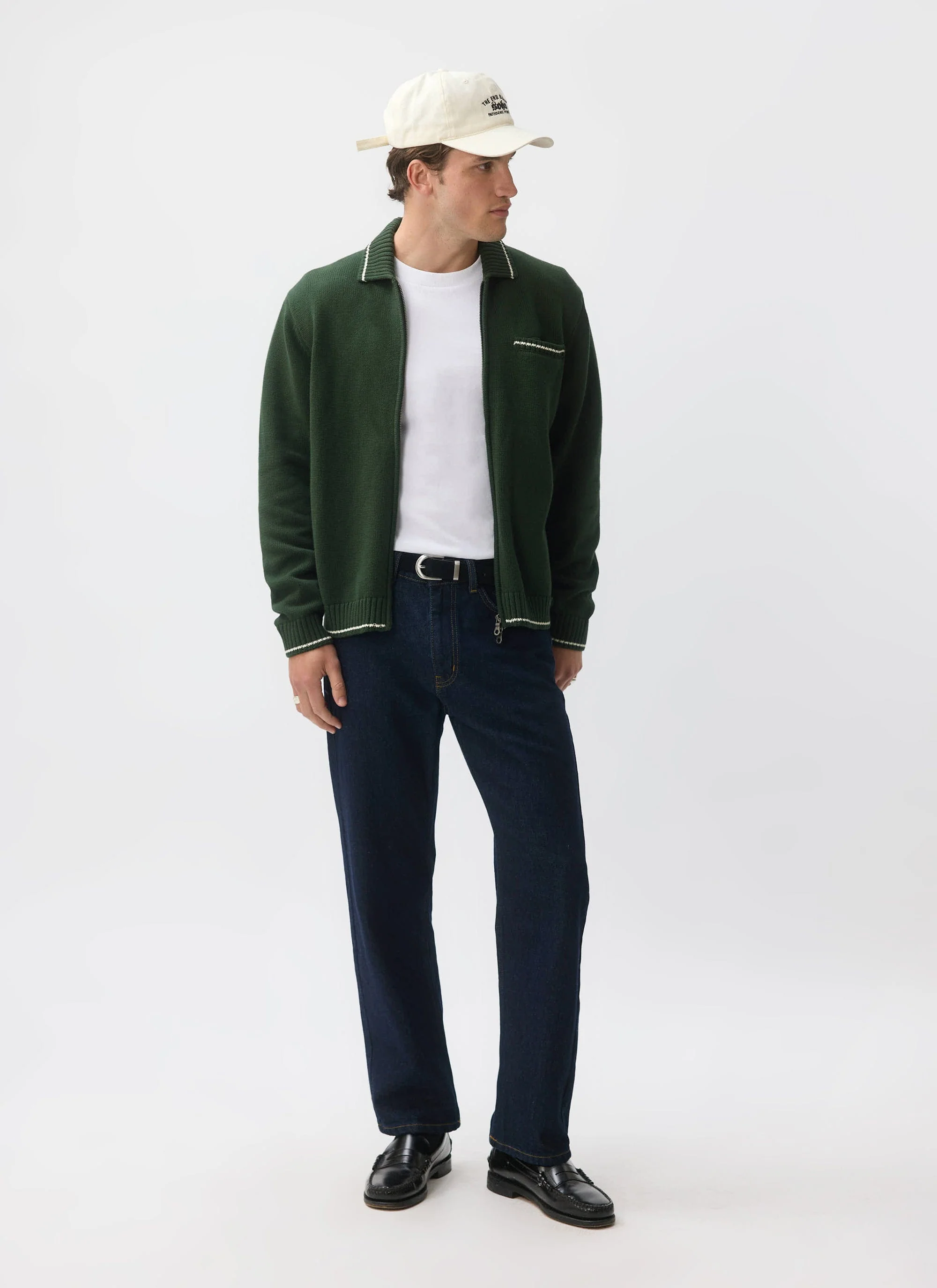 Gardner Dense Knitted Zip Cardigan | Cotton | Forest - Image 4