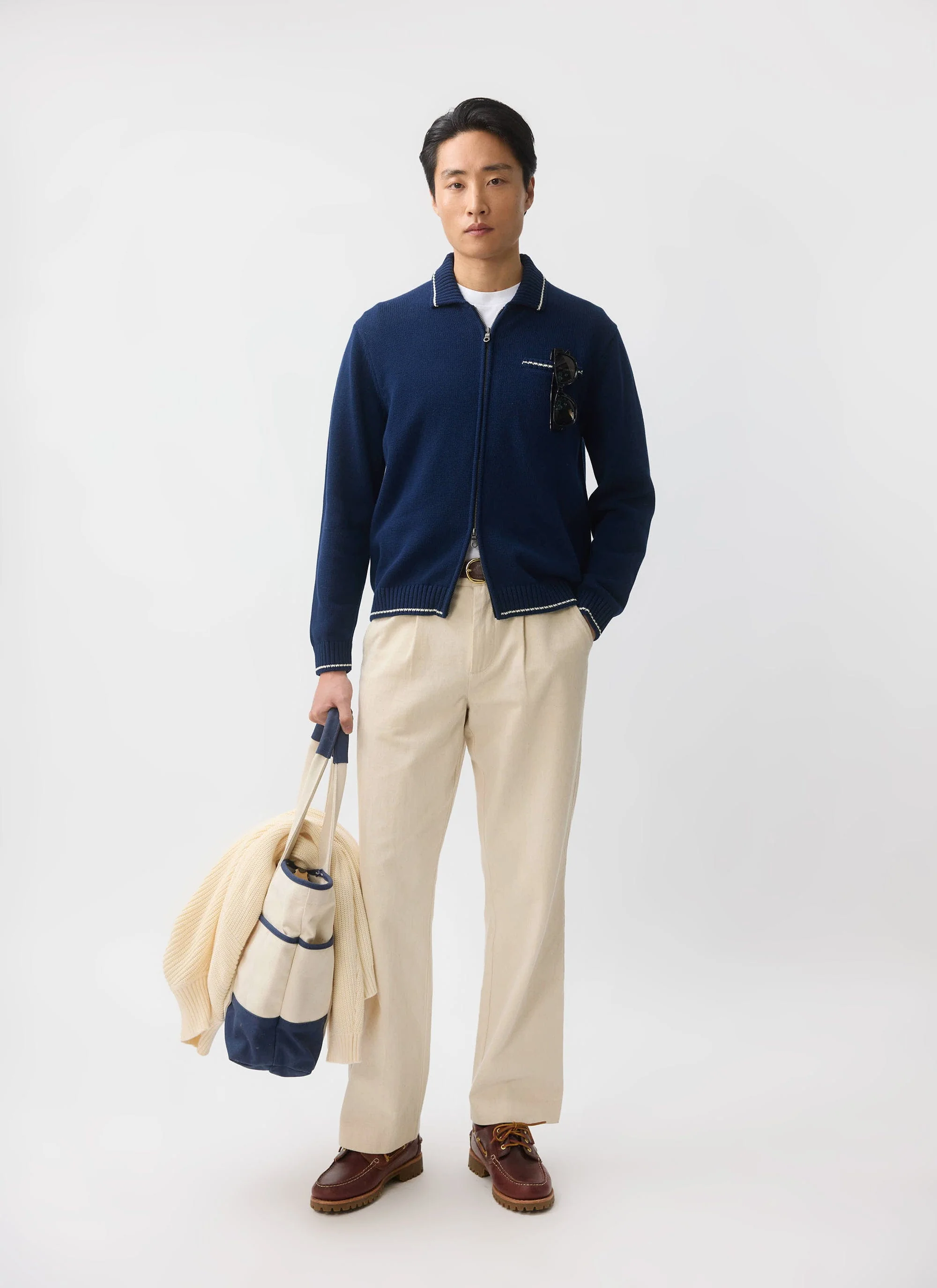 Gardner Dense Knitted Zip Cardigan | Cotton | Navy - Image 5