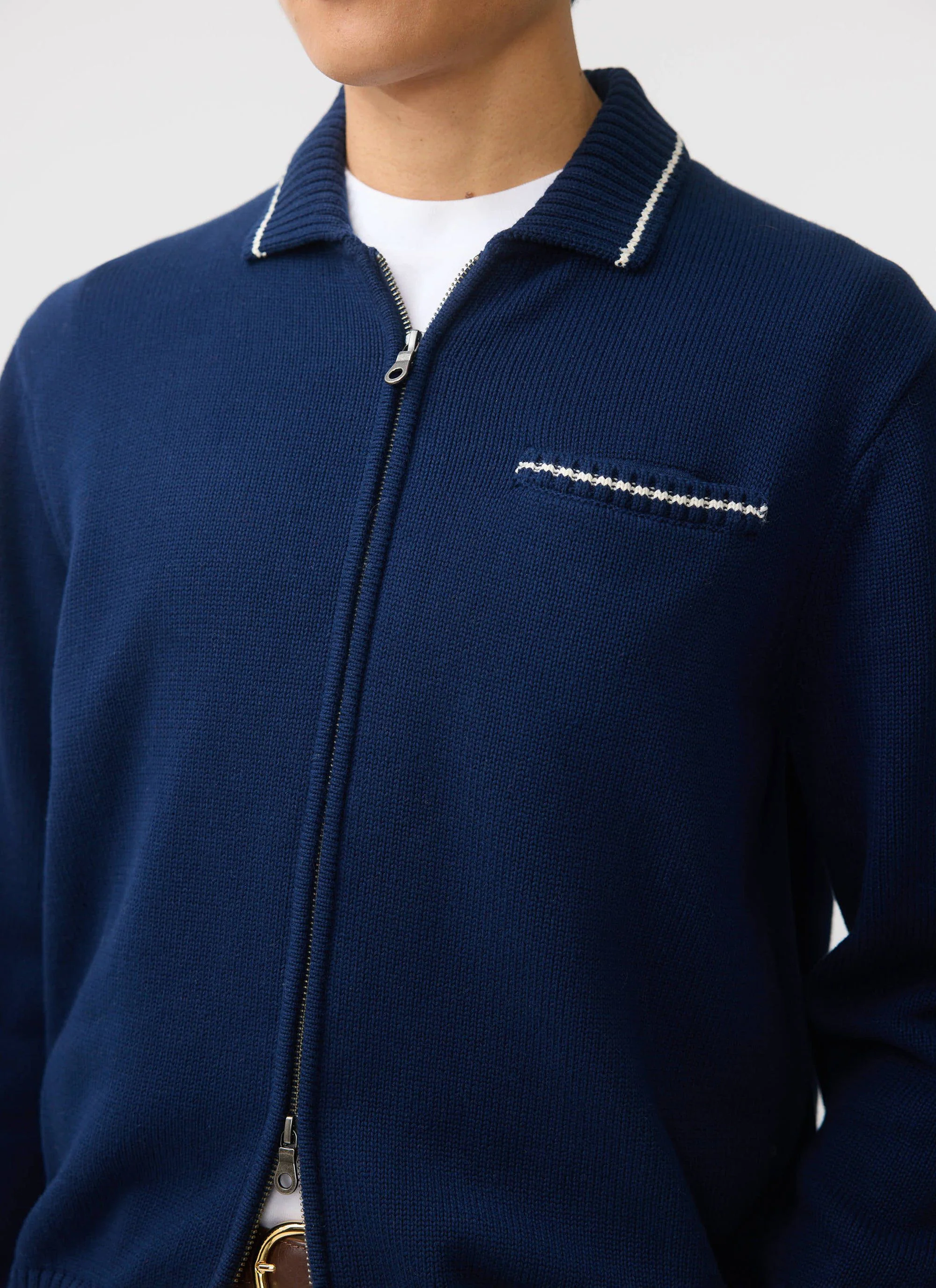 Gardner Dense Knitted Zip Cardigan | Cotton | Navy - Image 6