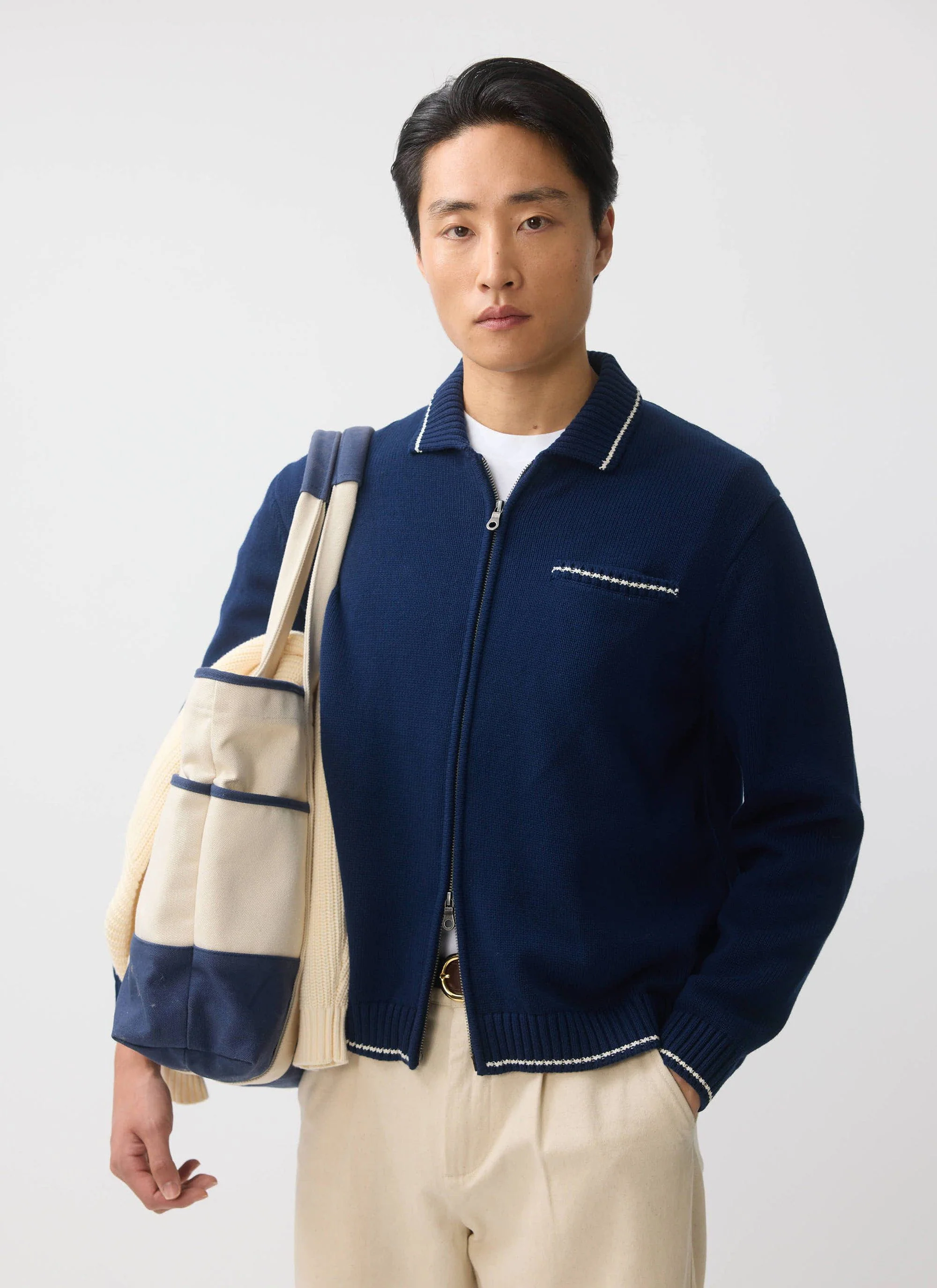 Gardner Dense Knitted Zip Cardigan | Cotton | Navy - Image 7