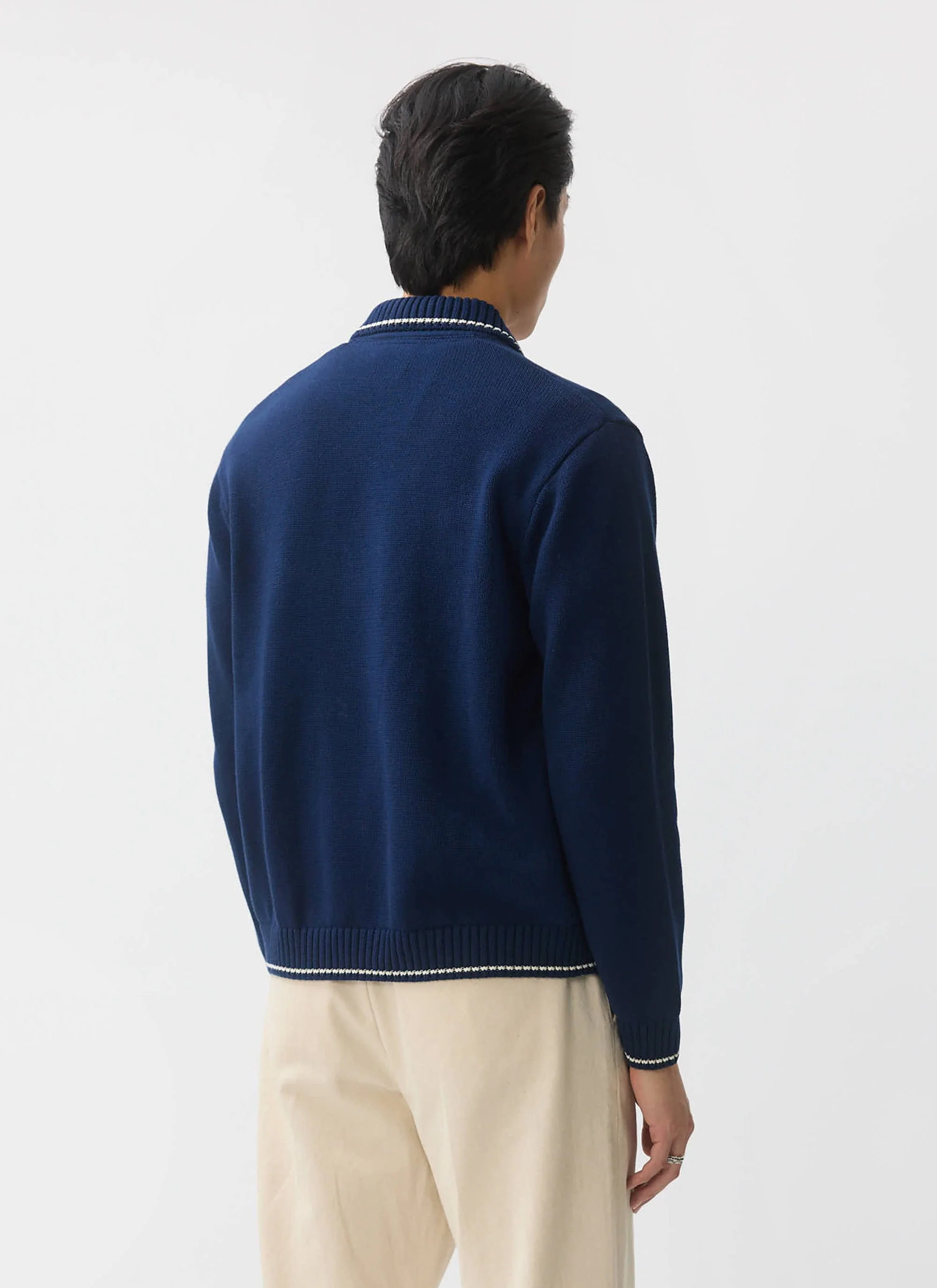 Gardner Dense Knitted Zip Cardigan | Cotton | Navy - Image 8