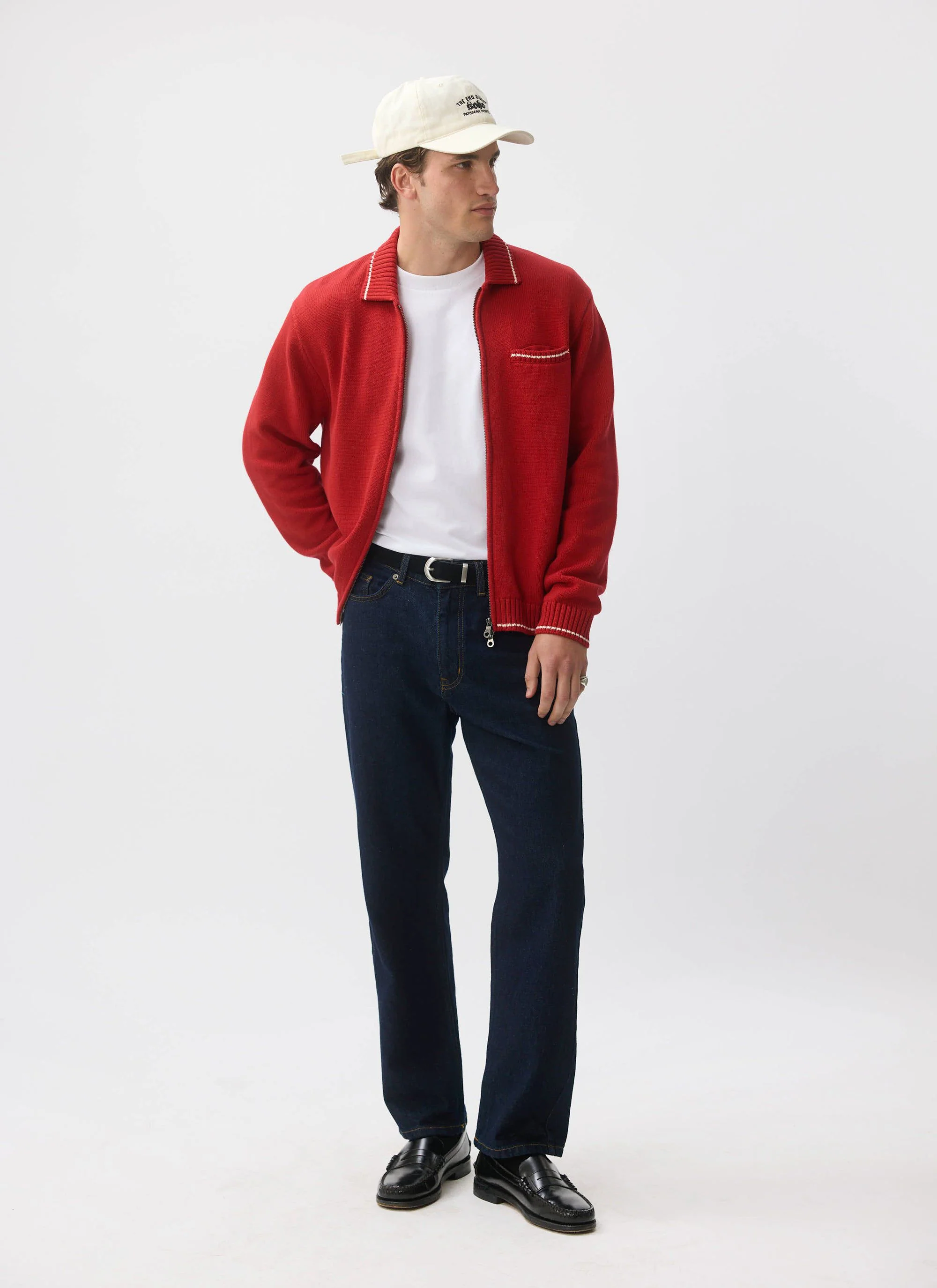 Gardner Dense Knitted Zip Cardigan | Cotton | Red - Image 4