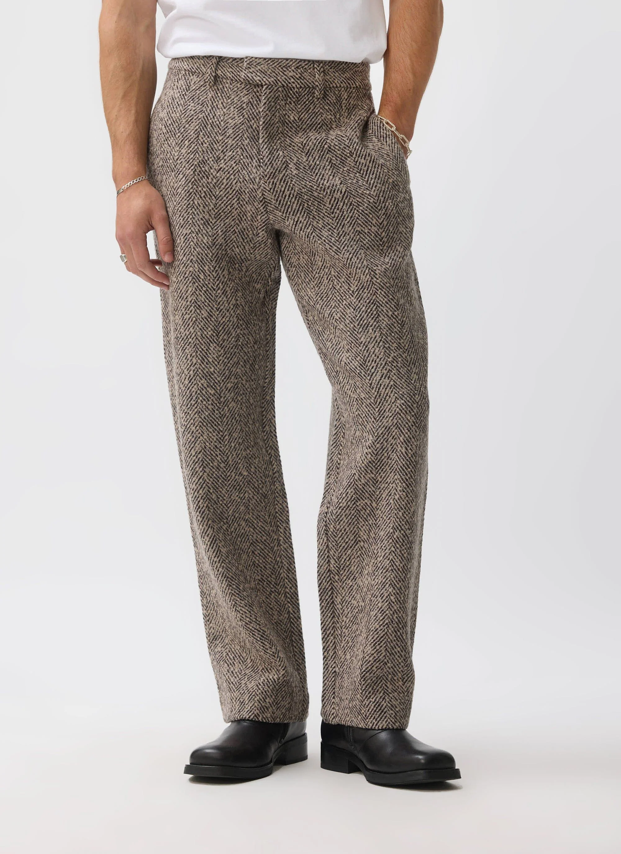 Herringbone Trousers | Wool | Cream - Image 2