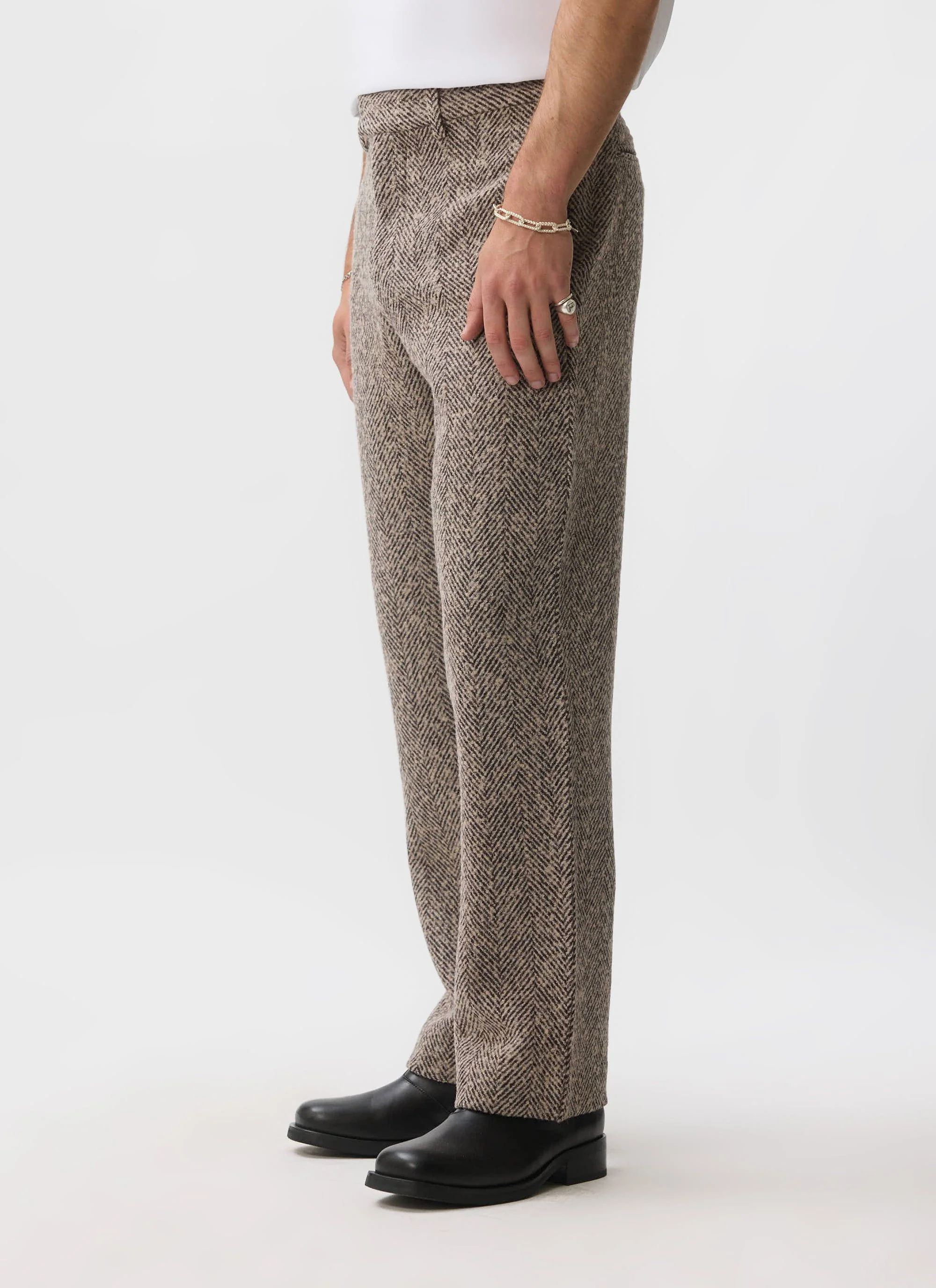 Herringbone Trousers | Wool | Cream - Image 3