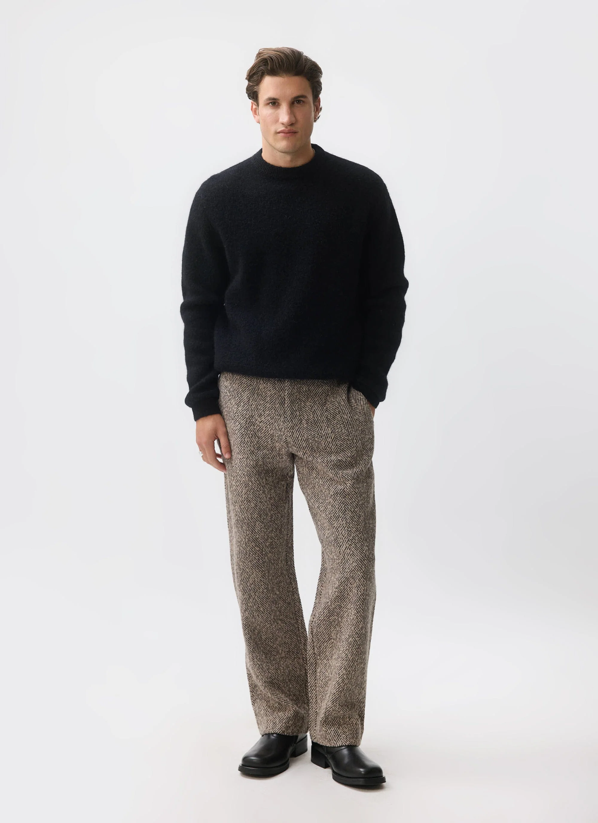 Herringbone Trousers | Wool | Cream - Image 6