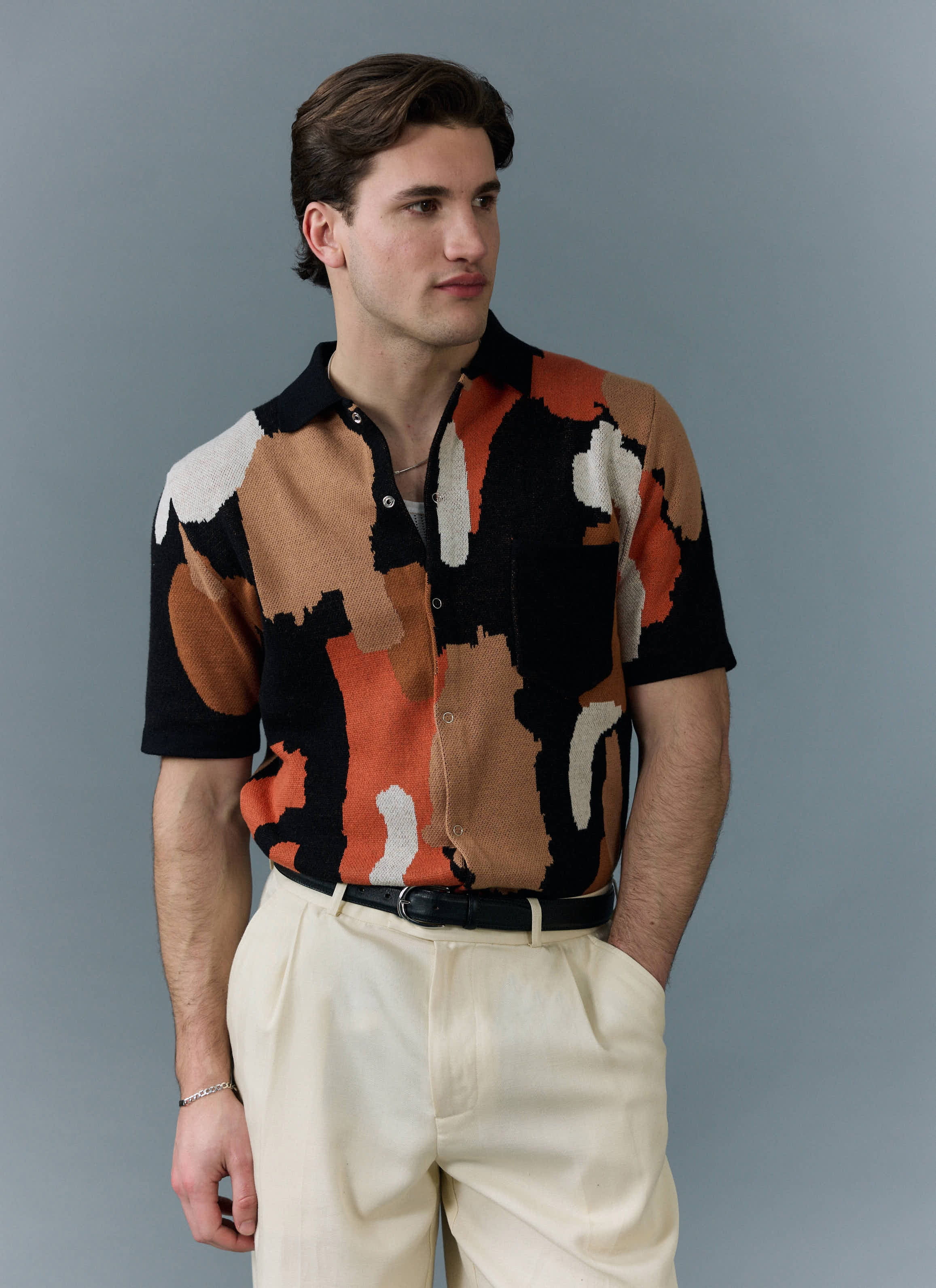 Impressionist Jacquard Shirt | Knitted Cotton | Black - Image 5