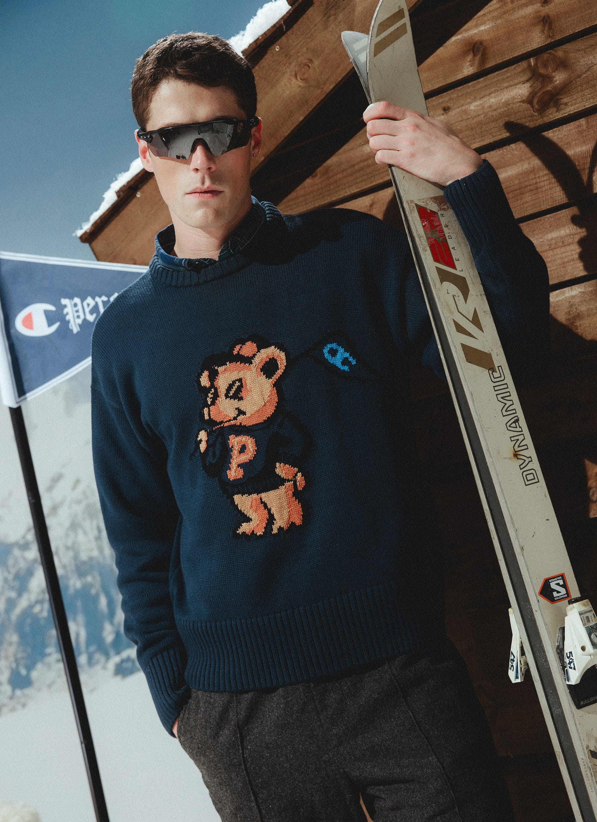 Jacquard Bear Crew Neck | Champion x Percival | Navy - Image 2