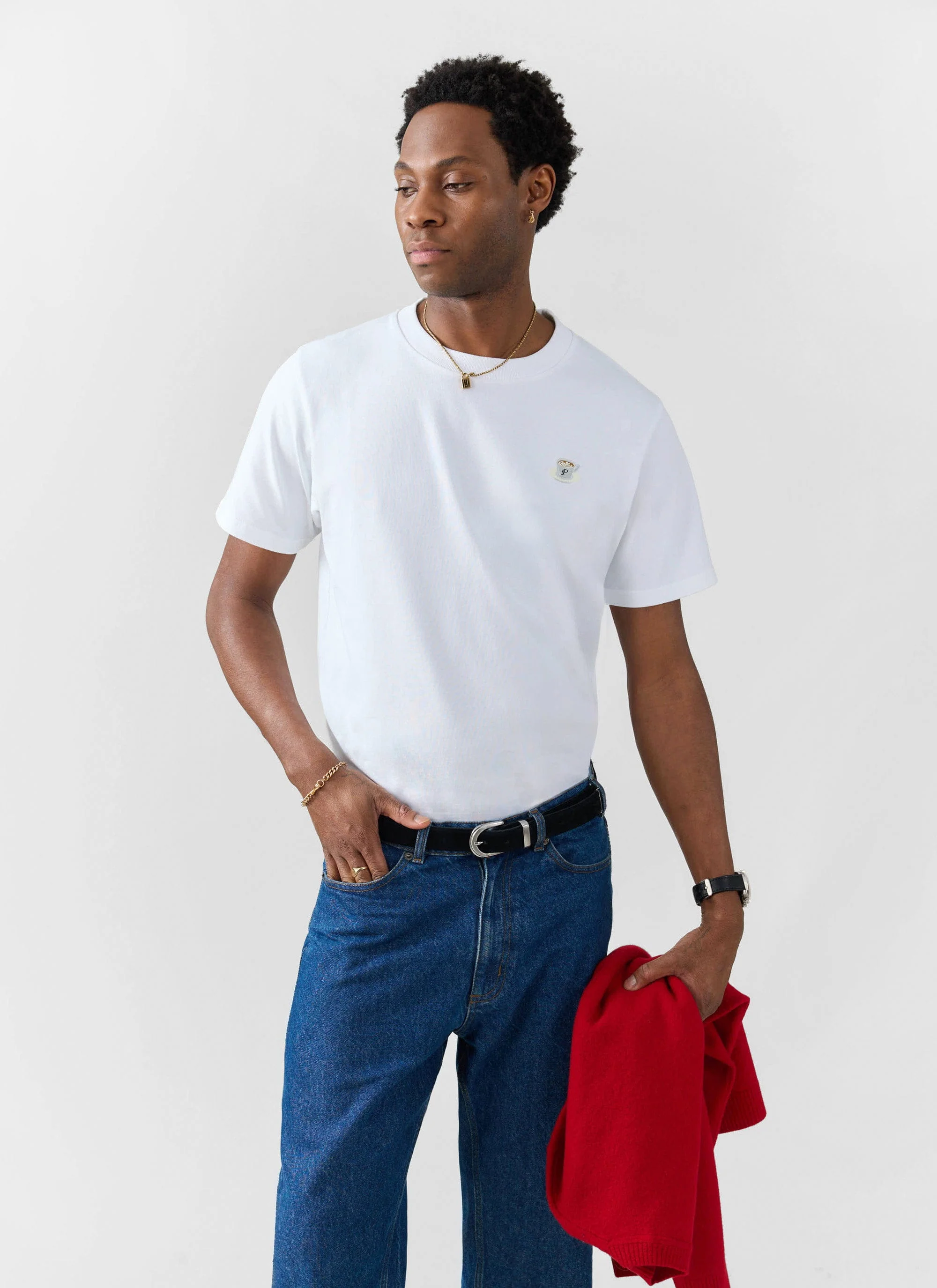 Flat White Embroidered T Shirt | Organic Cotton | White - Image 2