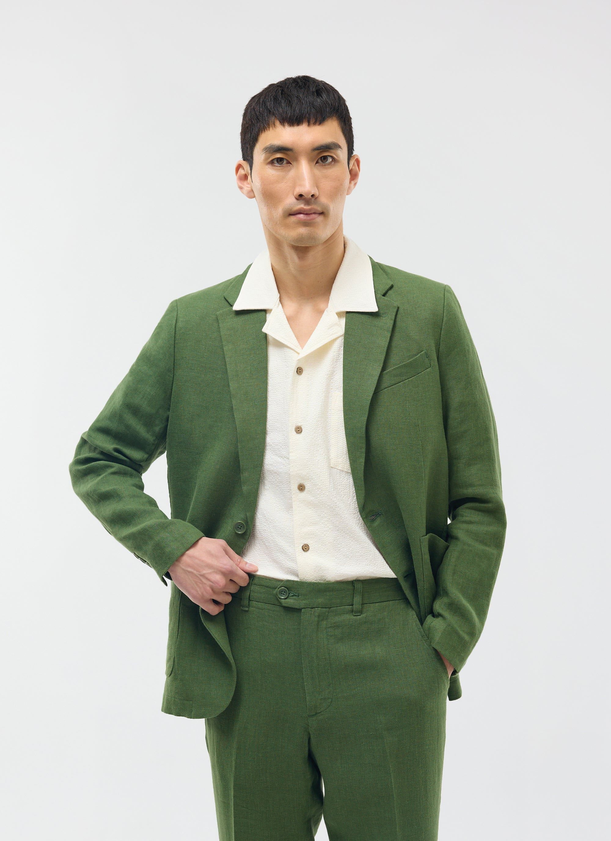 Tailored Linen Blazer | Suit Jacket | Forest - Image 3