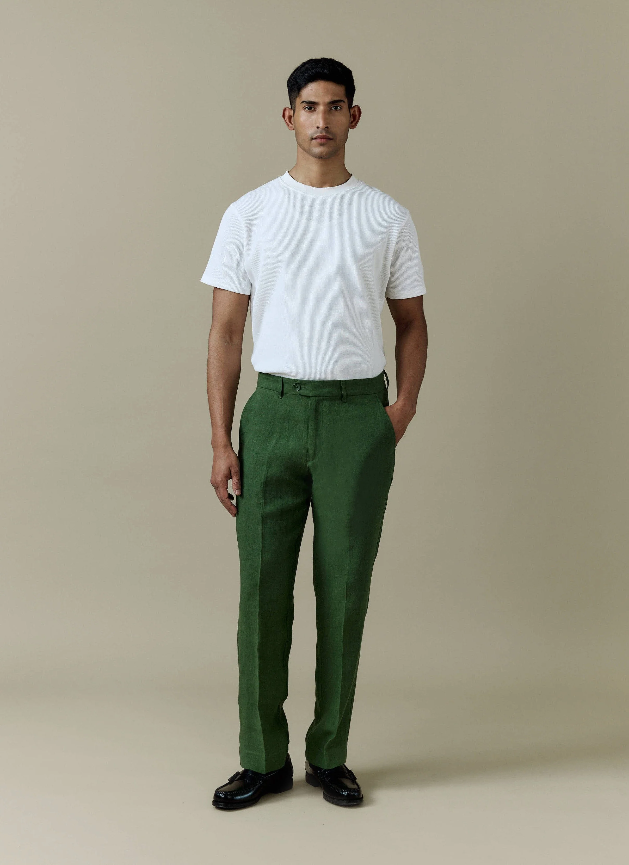 Tailored Linen Trousers | Forest - Image 4