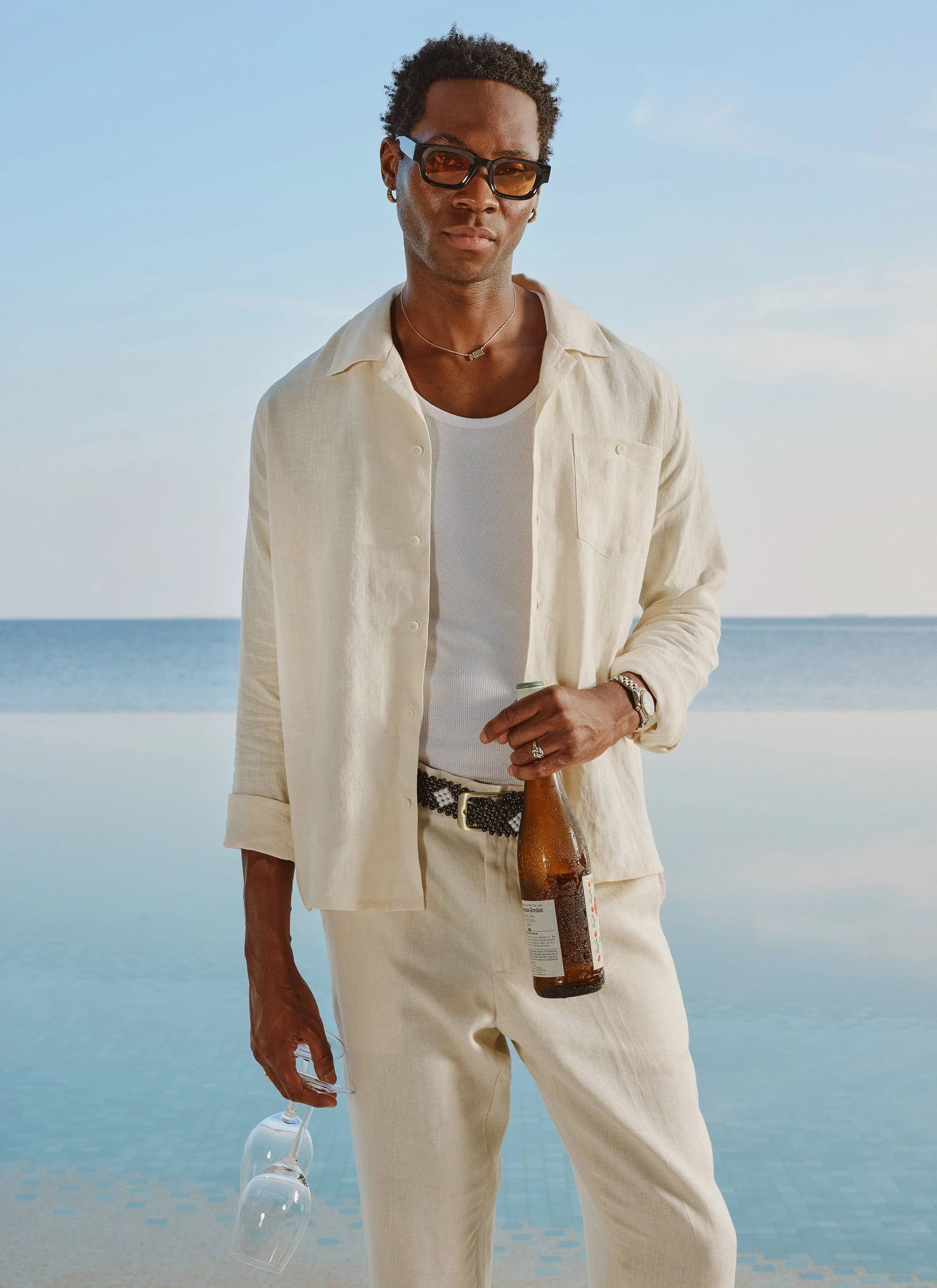 Long Sleeve Cuban Linen Shirt | Cream - Image 3