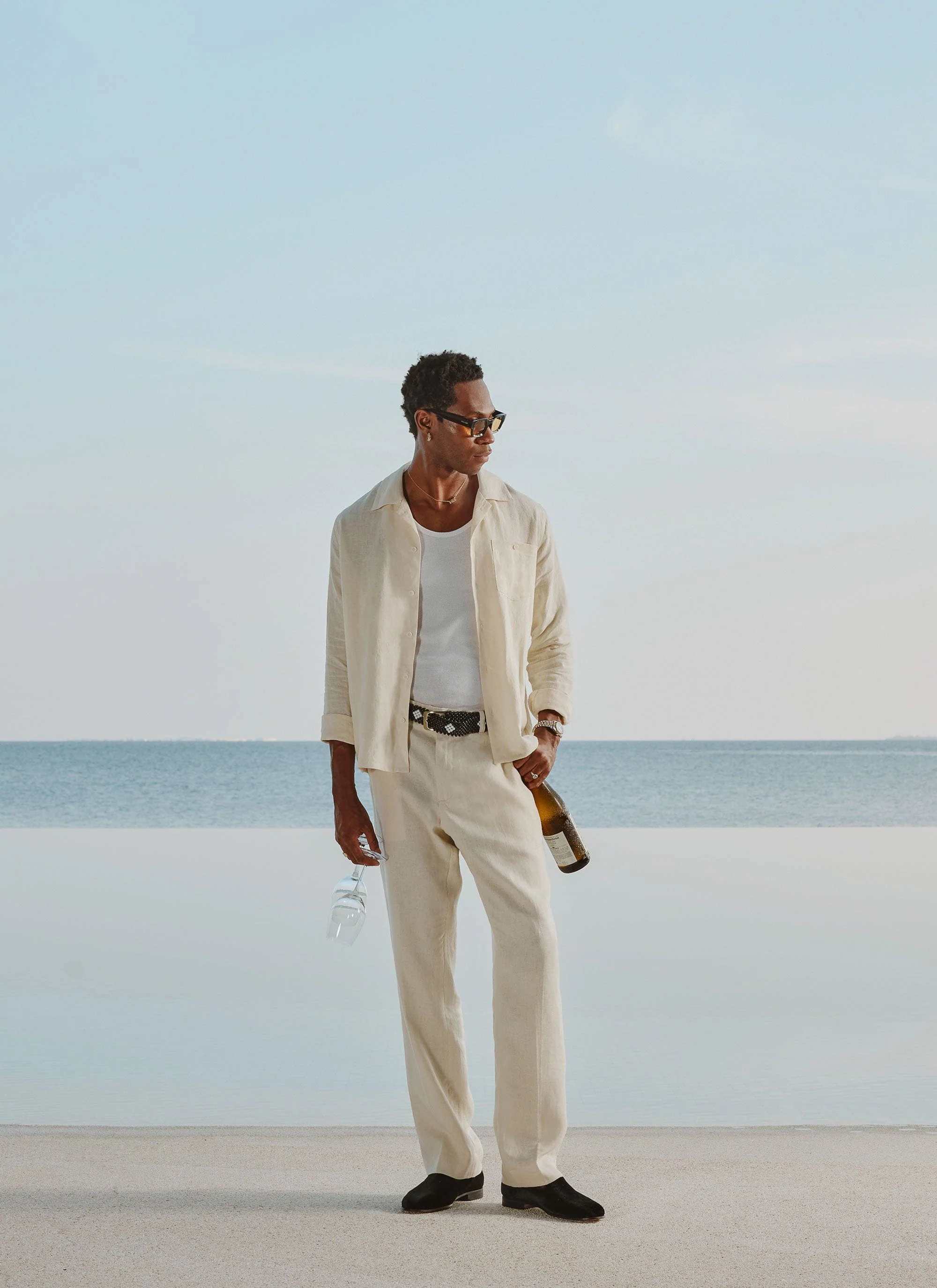 Long Sleeve Cuban Linen Shirt | Cream - Image 4