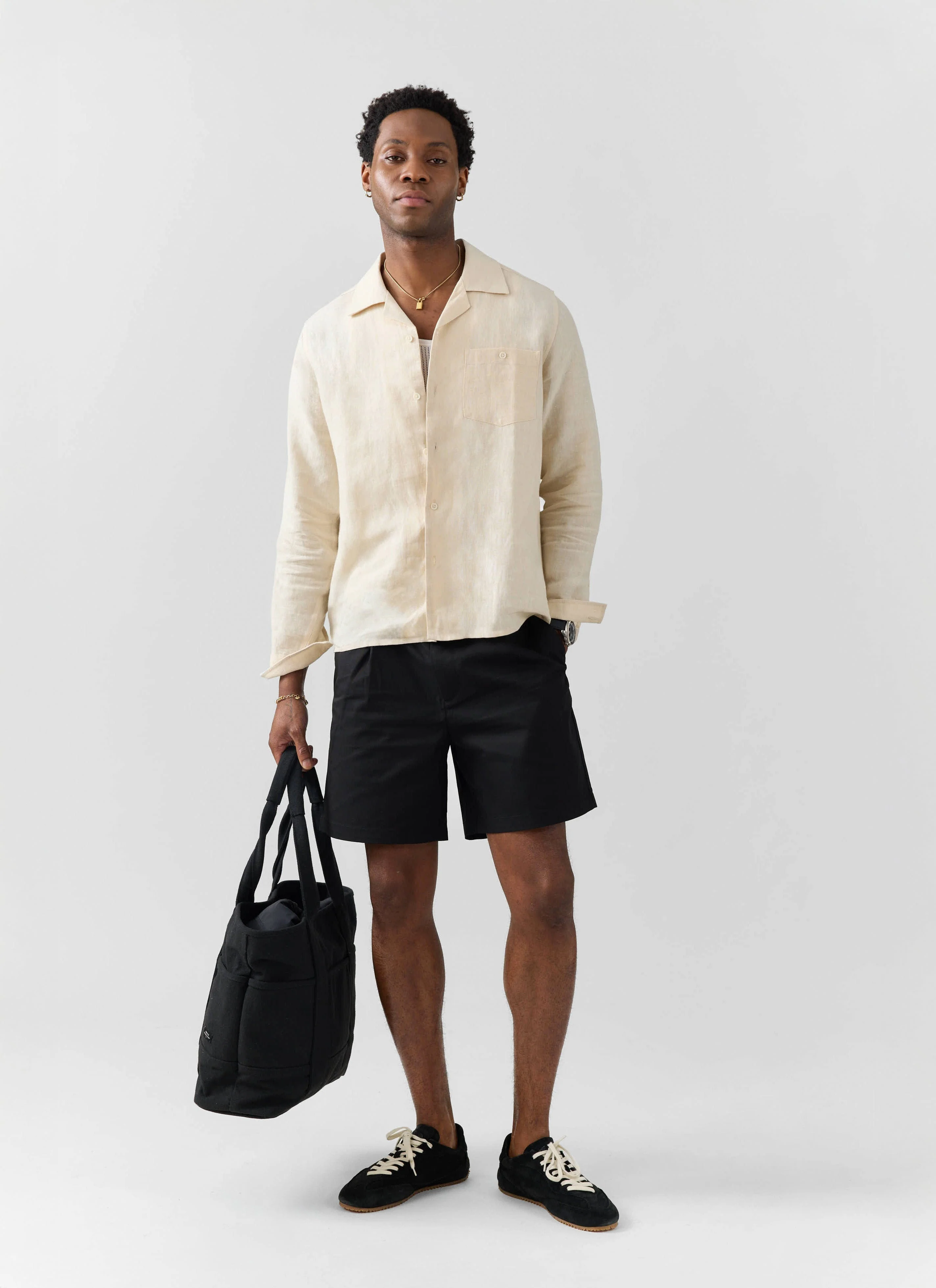 Long Sleeve Cuban Linen Shirt | Cream - Image 7