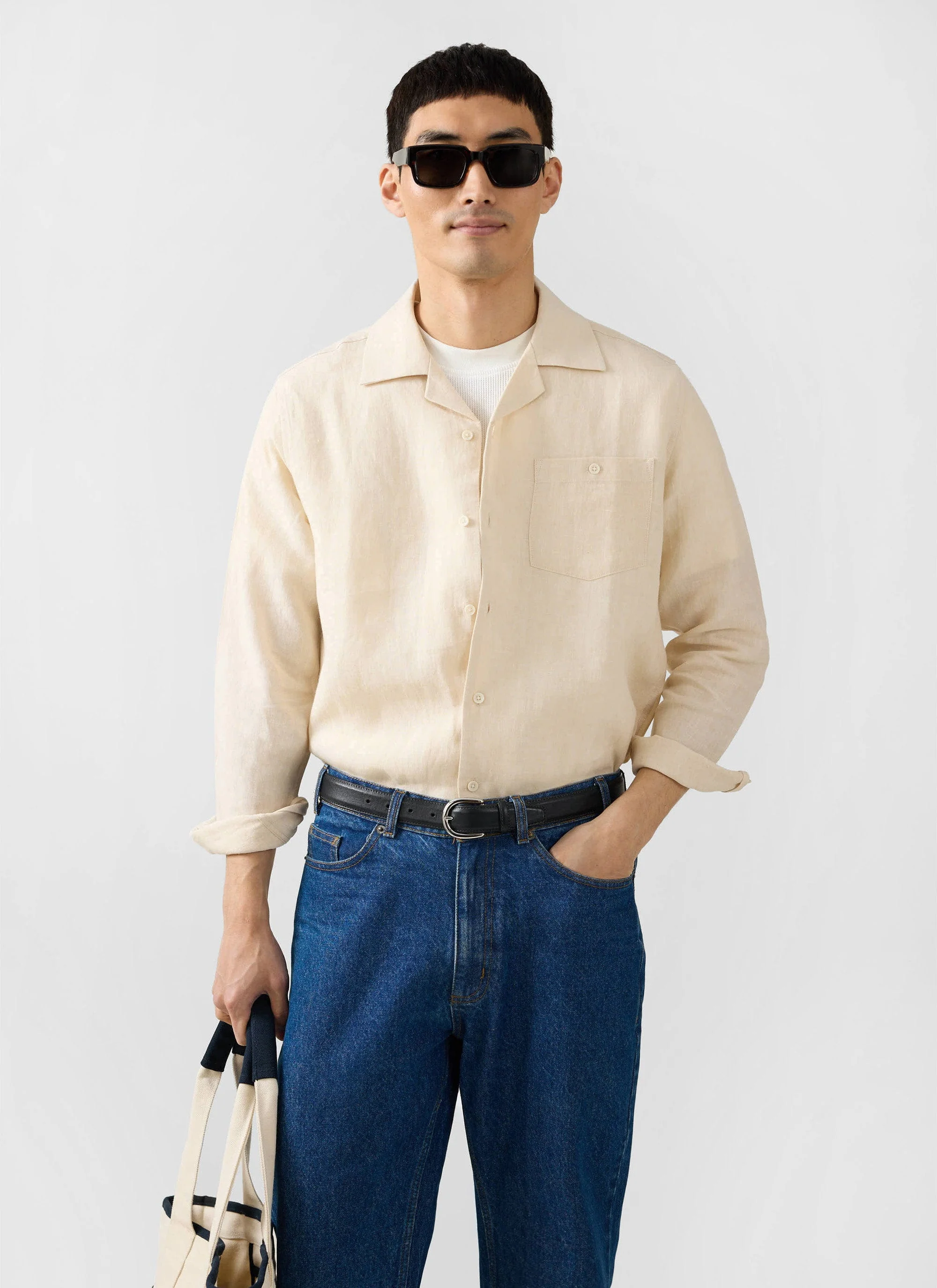 Long Sleeve Cuban Linen Shirt | Cream - Image 8